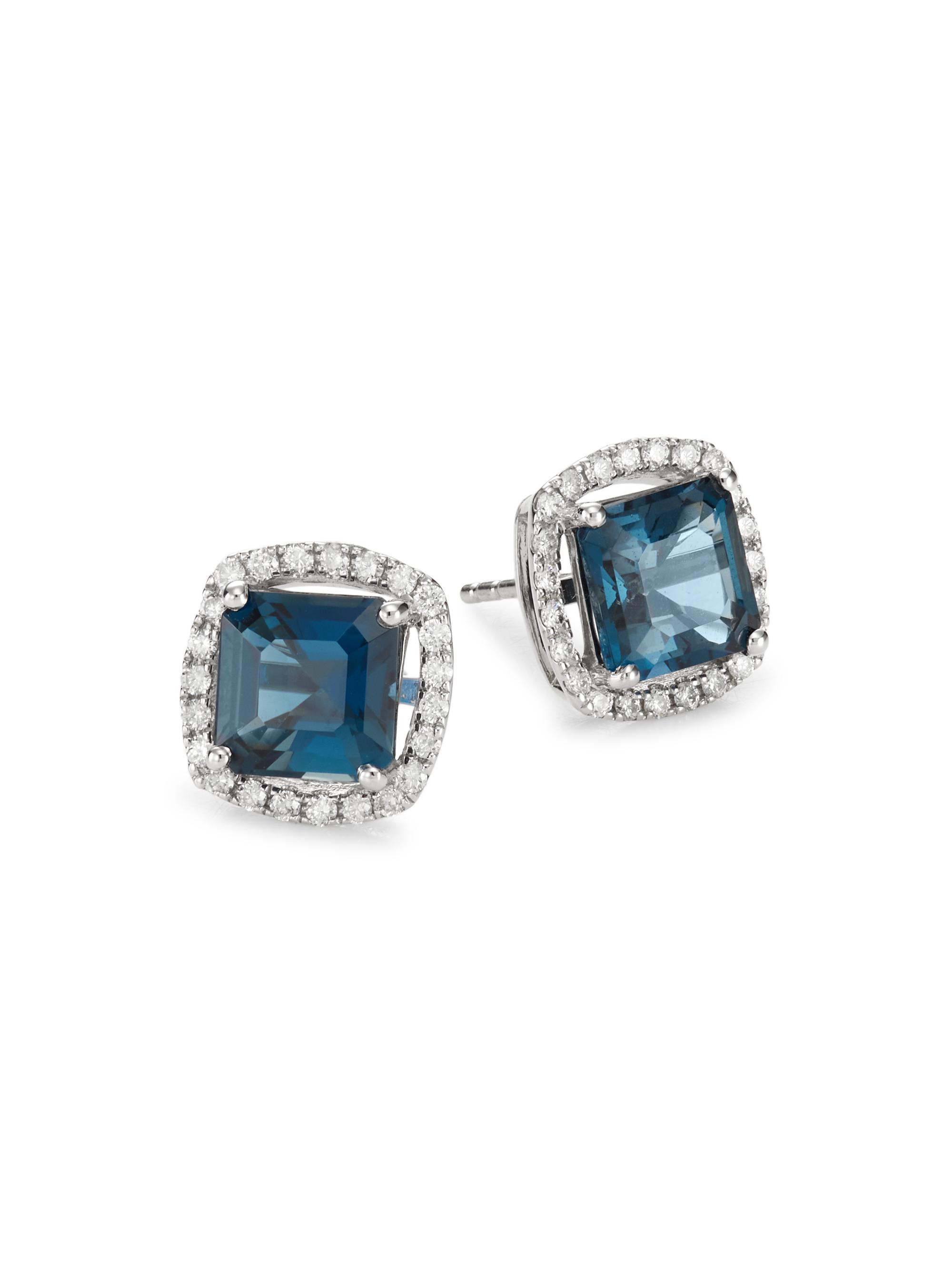 Saks Fifth Avenue Collection Women's 14K White Gold, London Blue Topaz & Diamond Cushion Stud Earrings - Blue Topaz