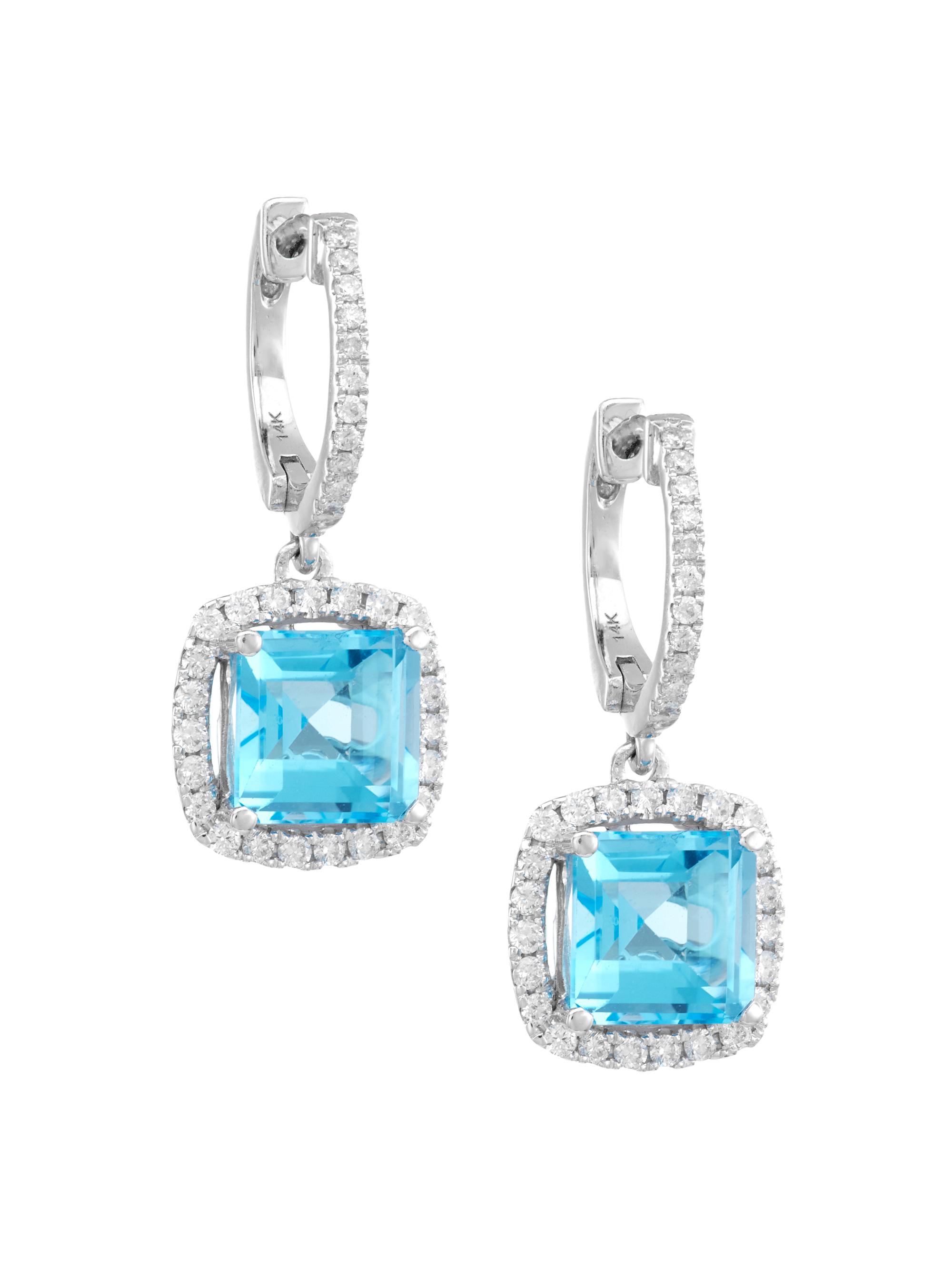 Saks Fifth Avenue Collection Women's 14K White Gold, Diamond & Blue Topaz Drop Earrings - White Gold