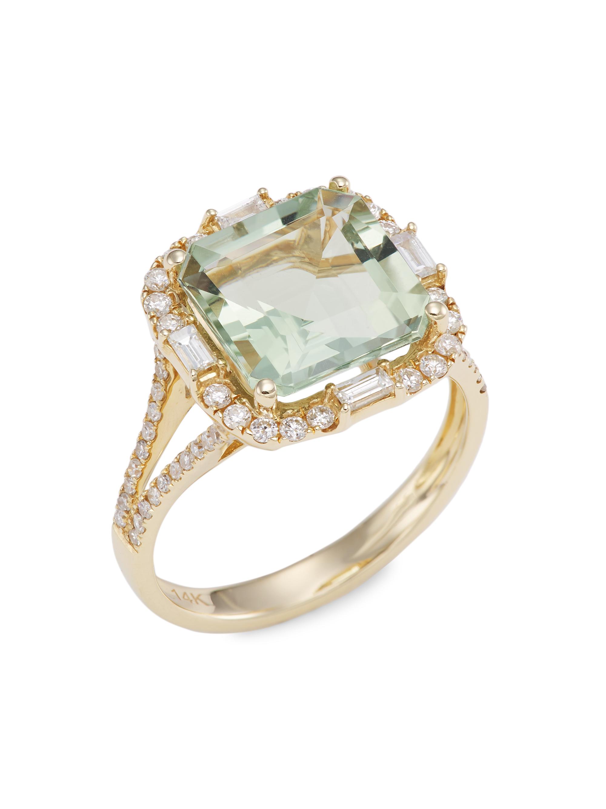 Saks Fifth Avenue Collection Women's 14K Yellow Gold, Green Amethyst & Diamond Cushion Ring - Yellow Gold