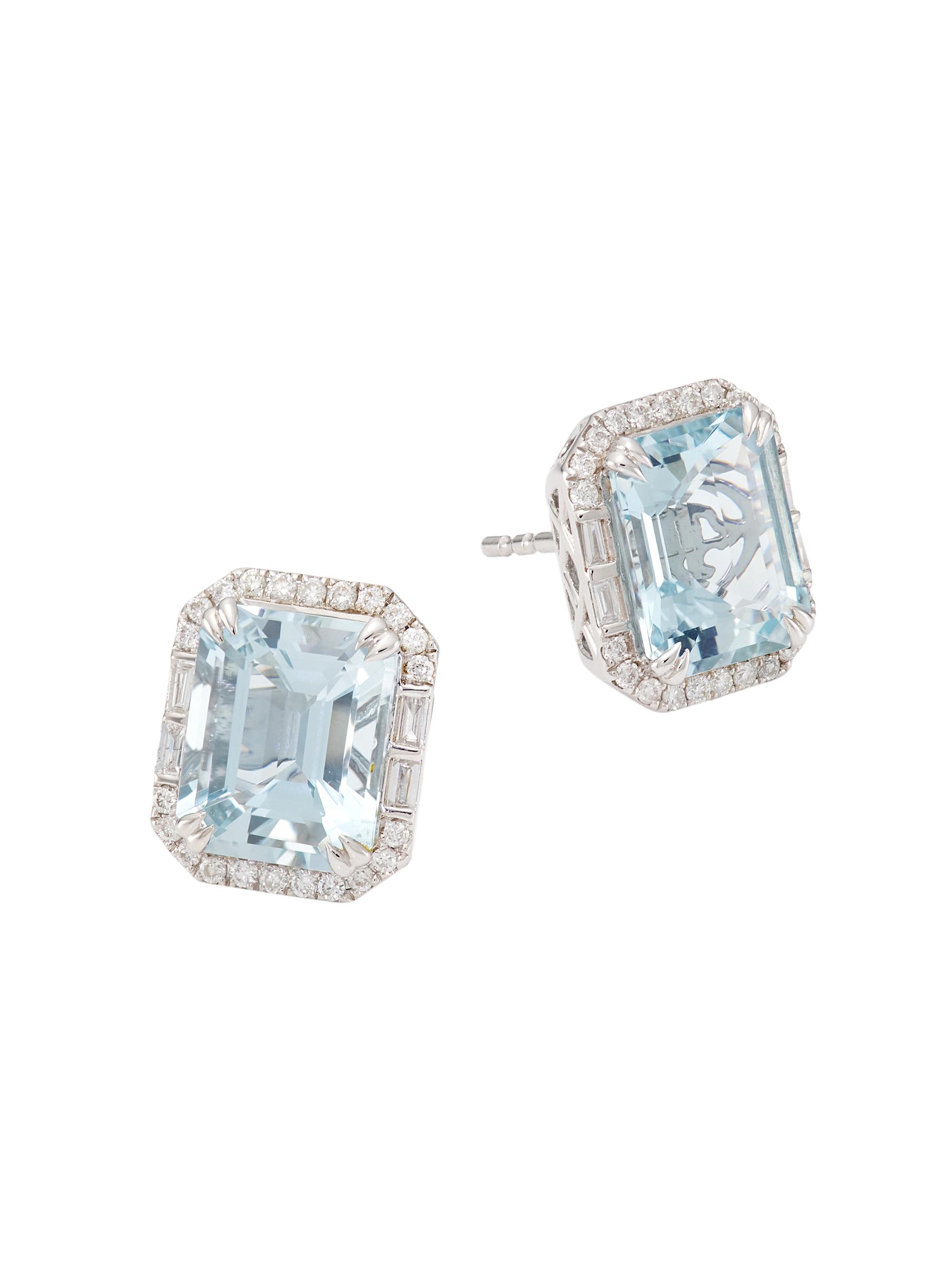 Saks Fifth Avenue Collection Women's 14K White Gold, Diamond & Aquamarine Earrings - White Gold