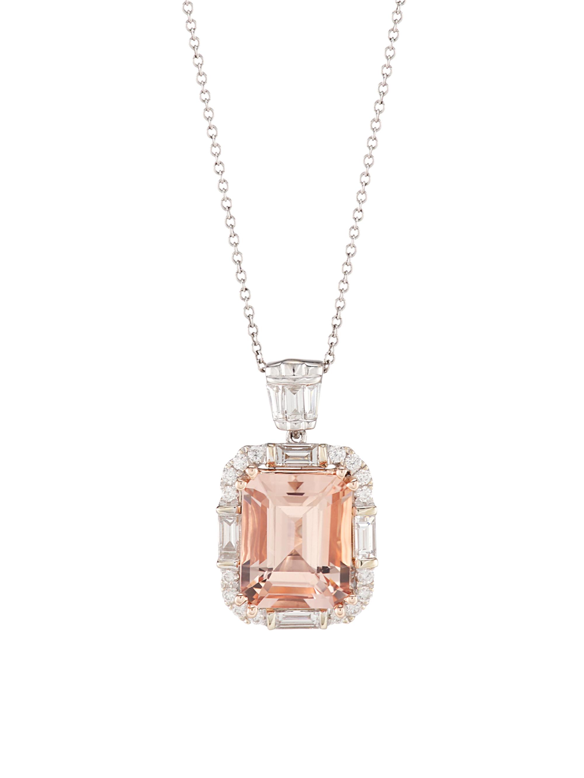 Saks Fifth Avenue Collection Women's Two-Tone 14K Gold, Morganite & 0.64 TCW Diamond Pendant Necklace - White Gold