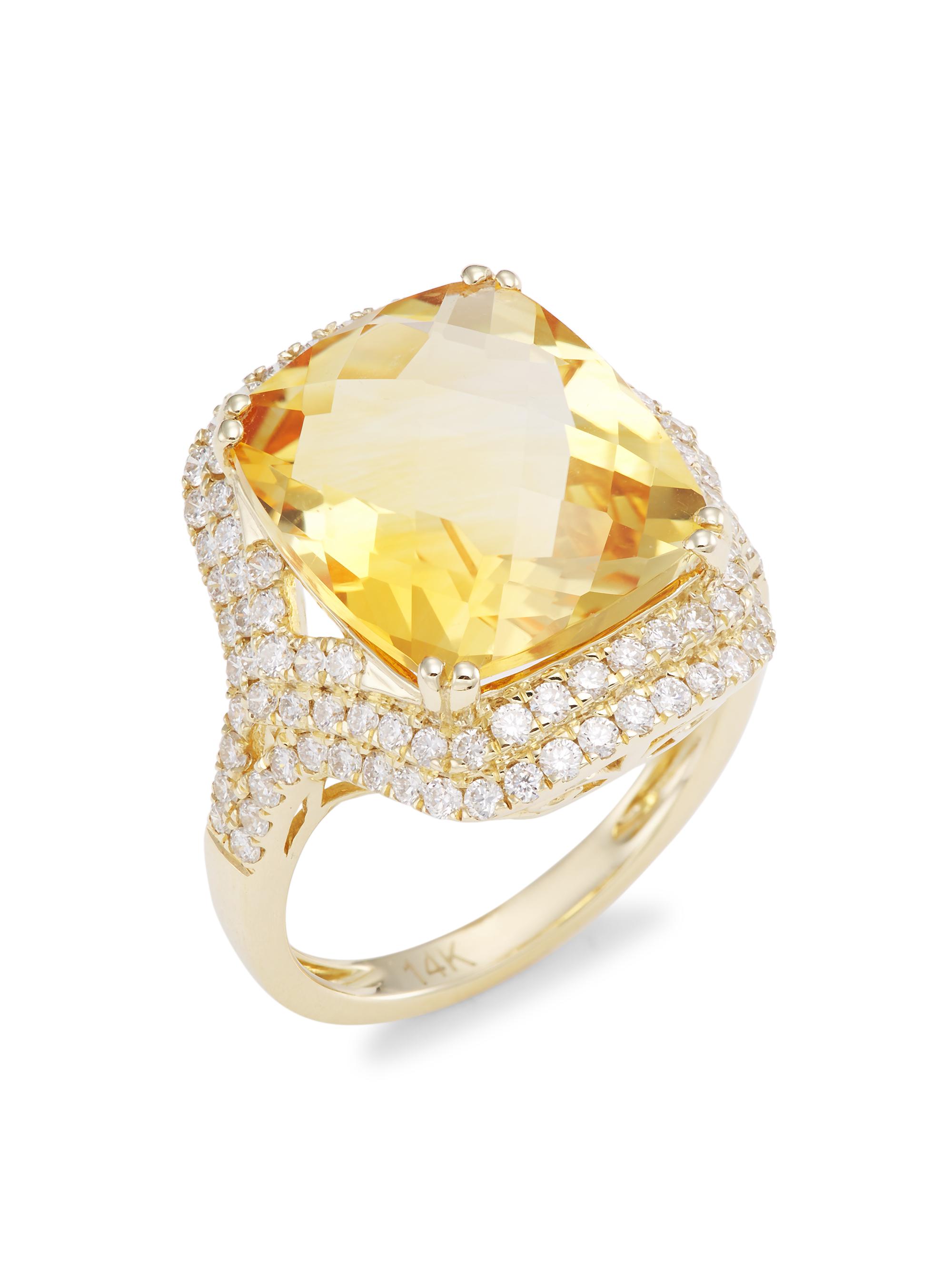 Saks Fifth Avenue Collection Women's 14K Yellow Gold, Citrine & Diamond Cushion Ring - Citrine
