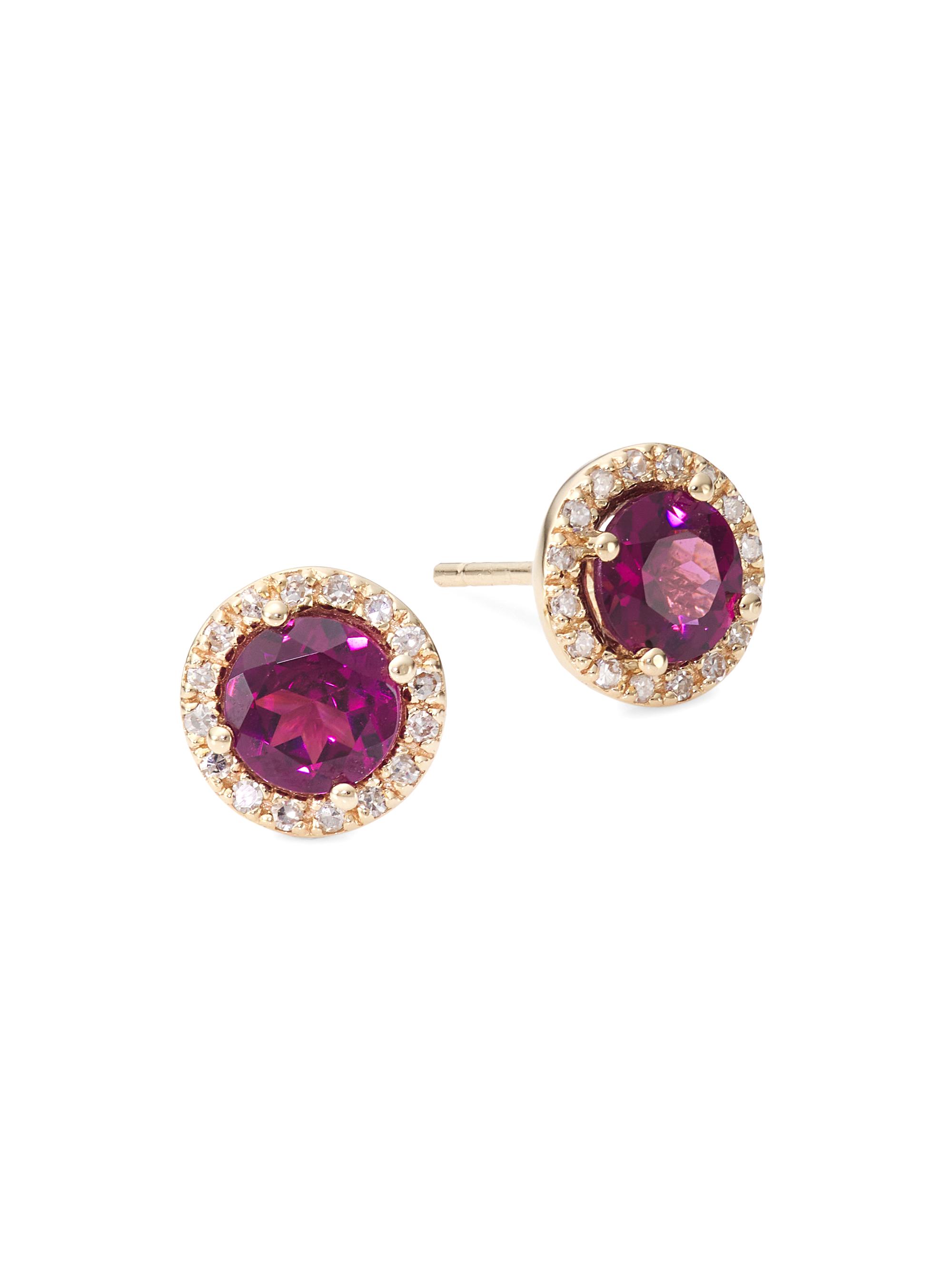 Saks Fifth Avenue Collection Women's 14K Gold, Diamond & Rhodolite Earrings - Gold