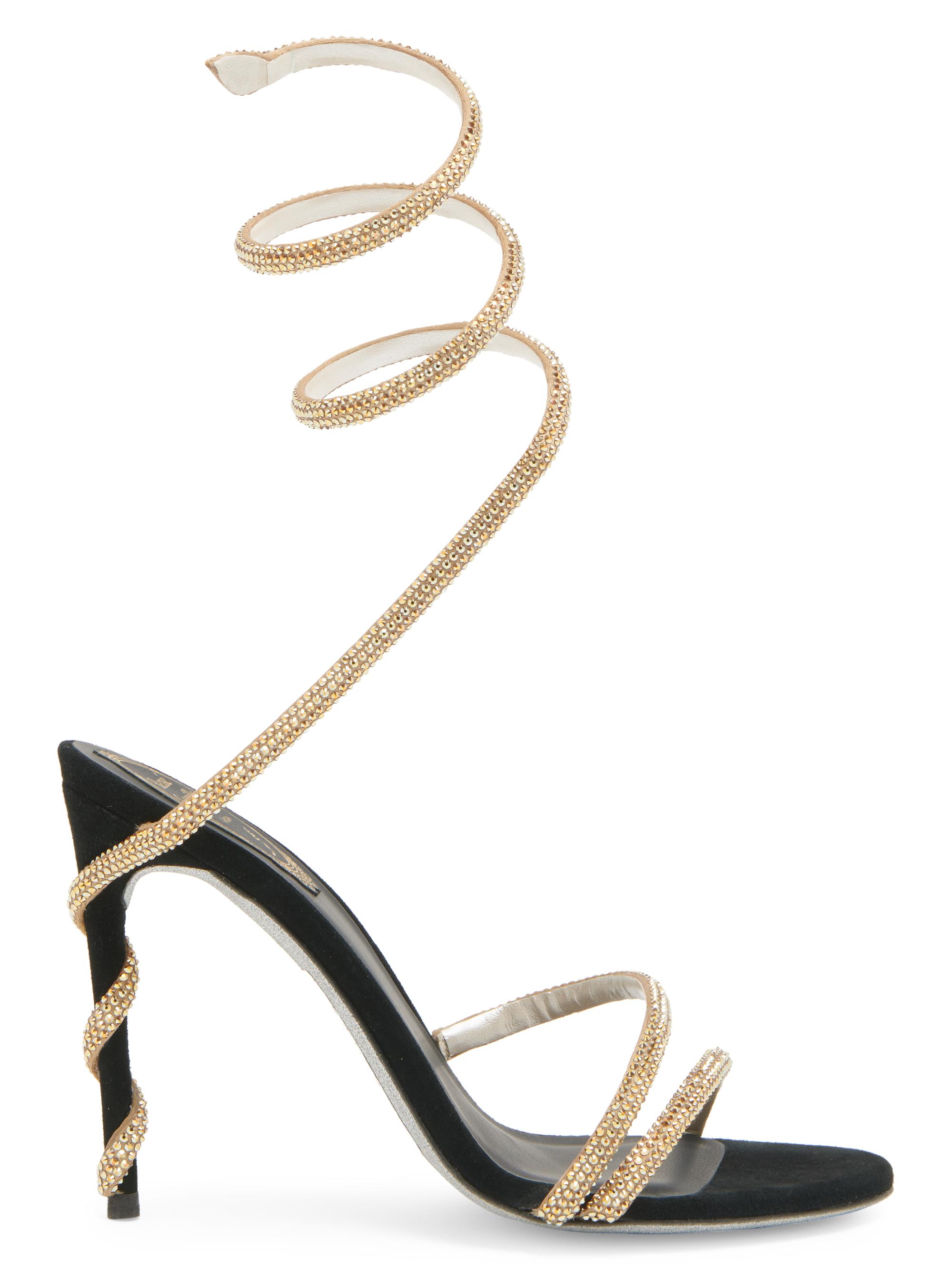 René Caovilla Women's Margot Embellished Satin Wrap Sandals - Gold Satin Black