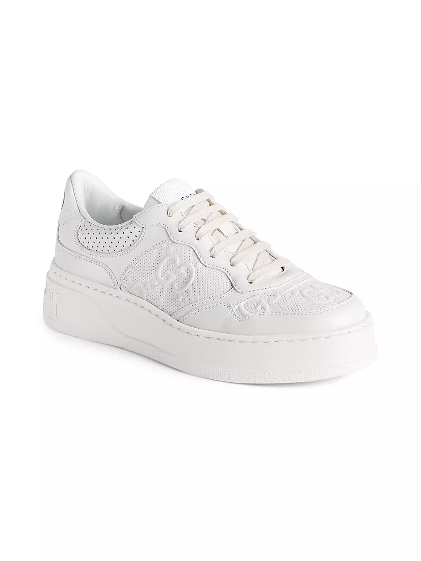 Gucci Women's GG Embossed Leather Sneakers - White - Size 4.5