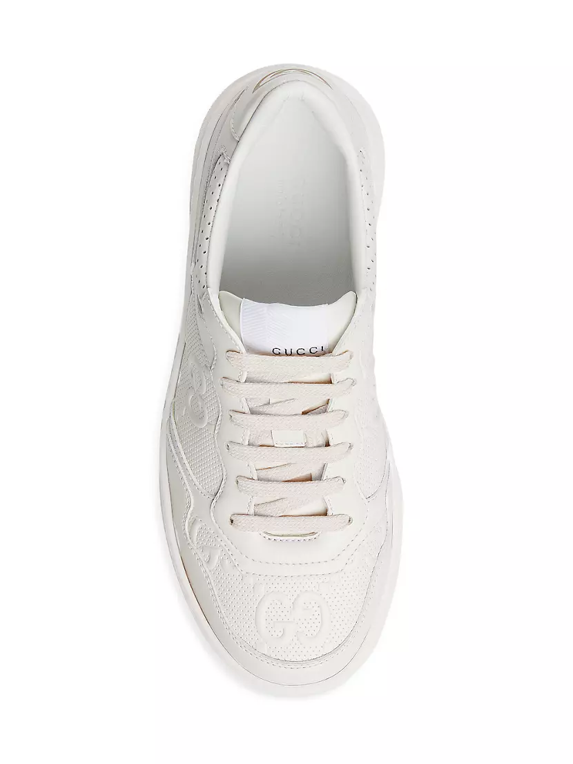 GUCCI Women's GG Embossed Sneaker, White, Leather
