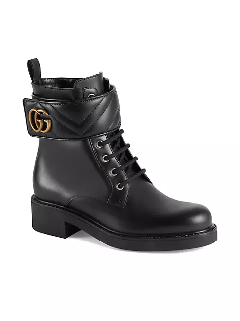 Women's ankle boot with Double G in leather and GG canvas