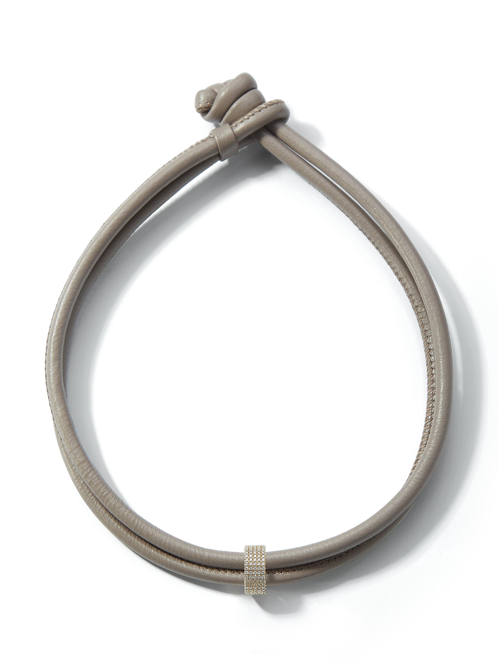 Mizuki Women's Sea Of Beauty 14K Yellow Gold, Leather & Diamond Necklace - Taupe