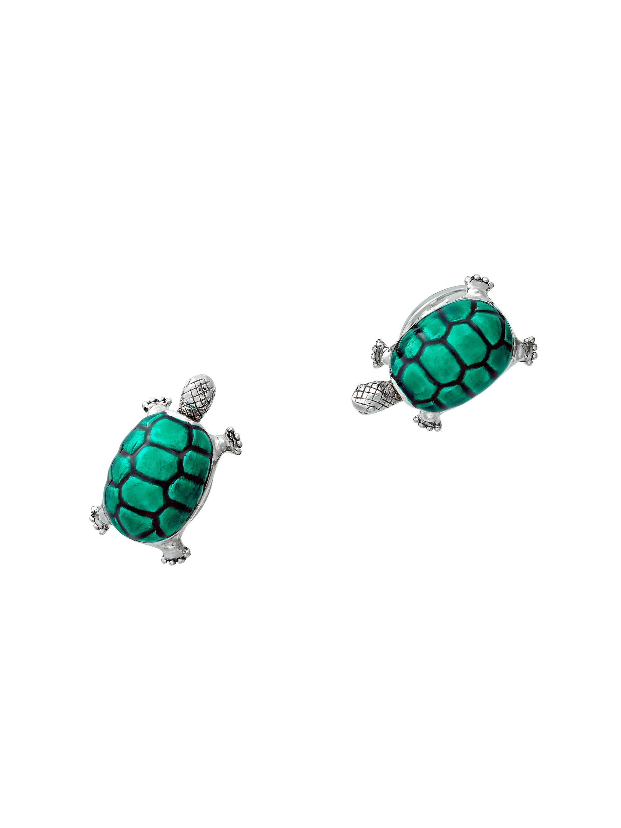 Jan Leslie Men's Smiling Turtle Rhodium-Plated Enamel Cufflinks