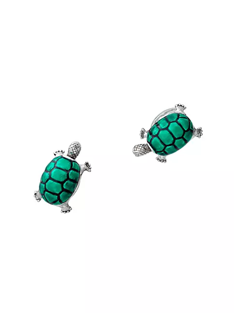 Shop Jan Leslie Smiling Turtle Rhodium-Plated Enamel Cufflinks | Saks ...