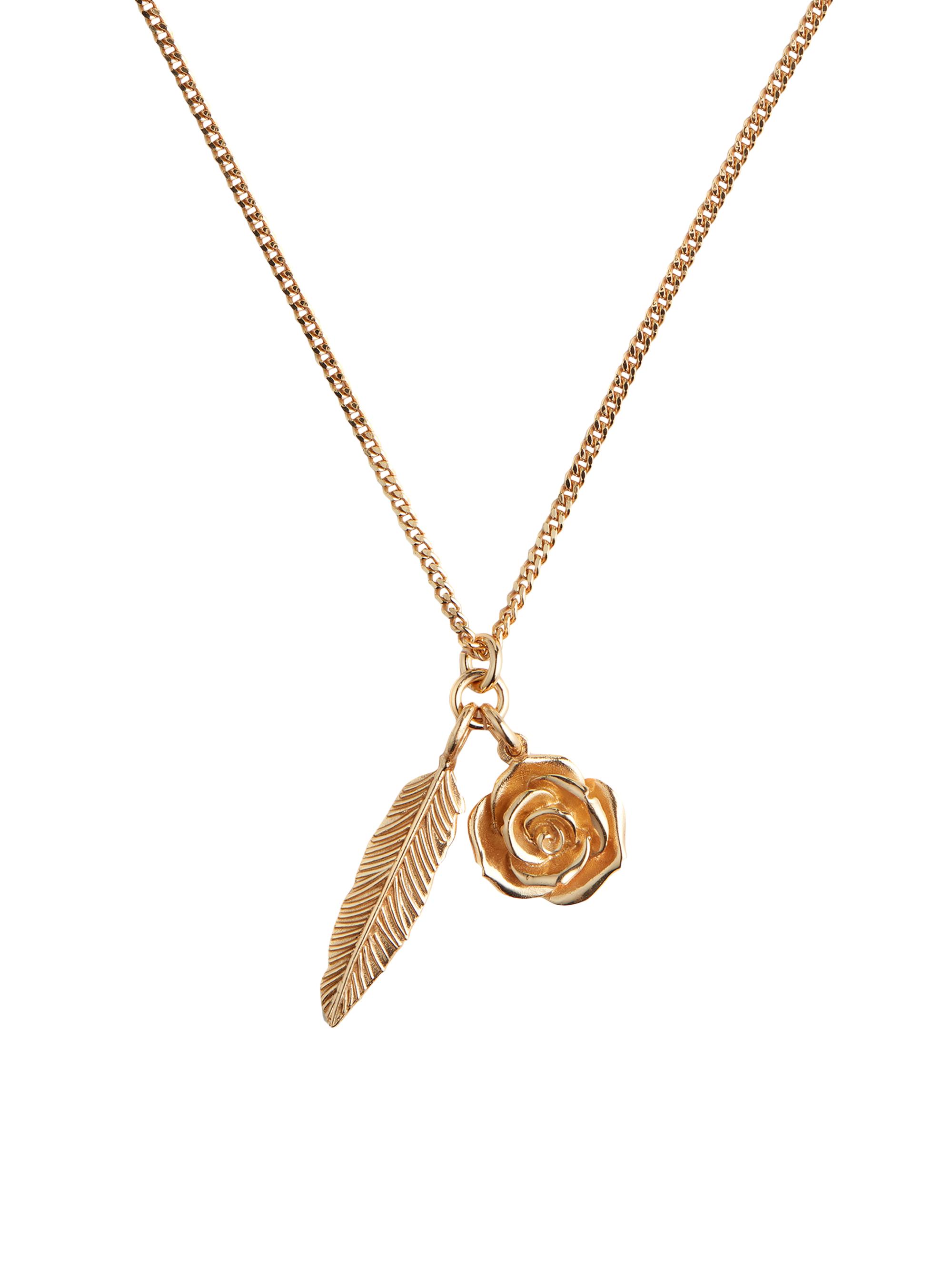 Emanuele Bicocchi Men's Unisex Gold-Plated Sterling Silver Rose + Feather Pendant Necklace - Gold
