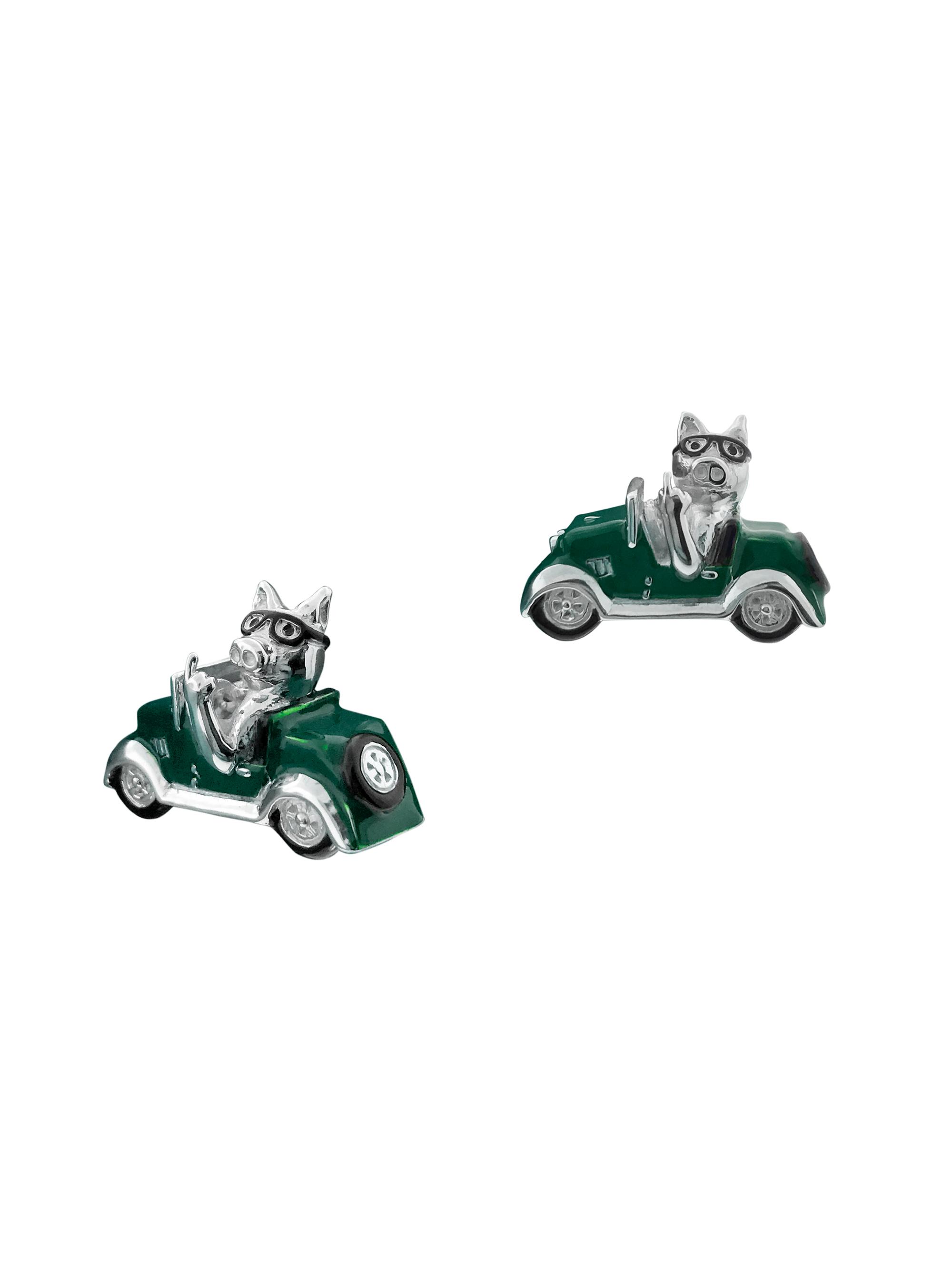Jan Leslie Men's 925 Sterling Silver & Enamel Road Hog Cuff Links