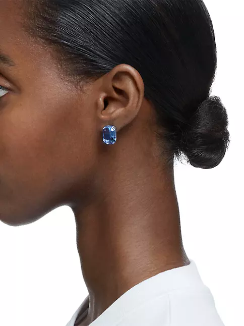 Swarovski Millenia Stud Earrings Octagon Cut, Blue, Rhodium Plated –
