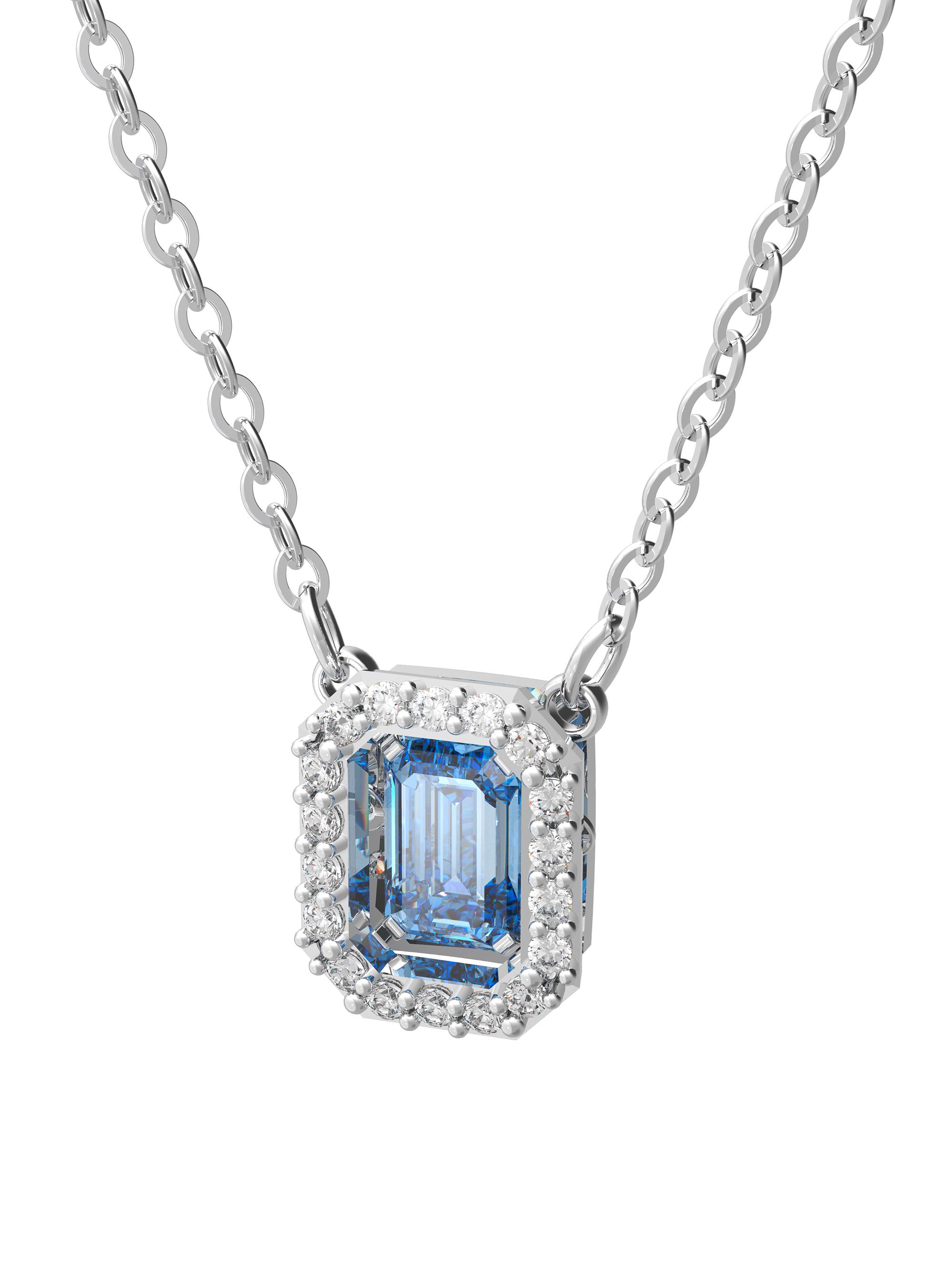 Swarovski Women's Una  Crystal Blue Octagon-Cut Rhodium-Plated Pendant Necklace - Silver