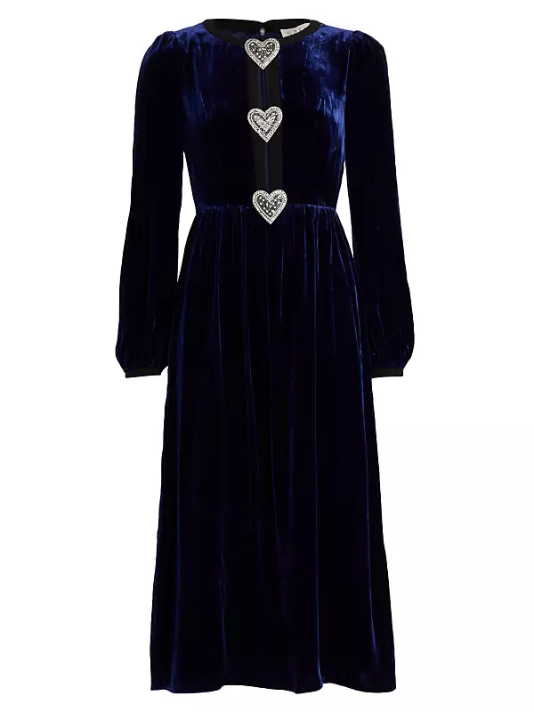 Camille Heart Patch Velvet Midi-Dress