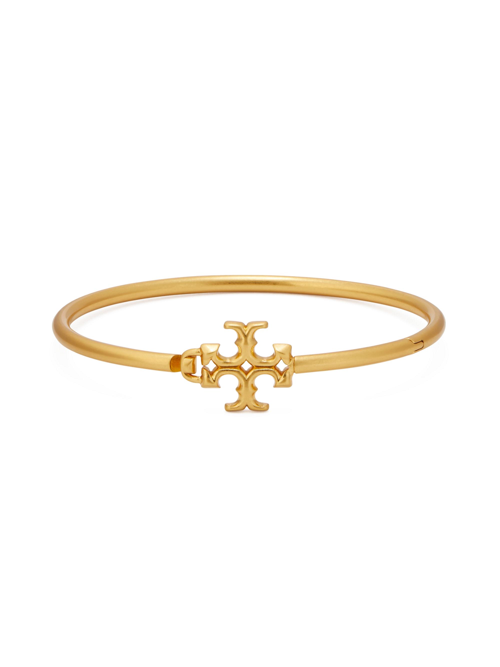 Tory Burch Women's Kira 18K Gold-Plated Logo Bangle - Rolled Brass