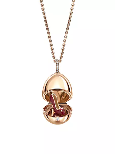 Essence 18K Rose Gold, Ruby, Diamond & Red Lacquer Shoe Surprise Locket