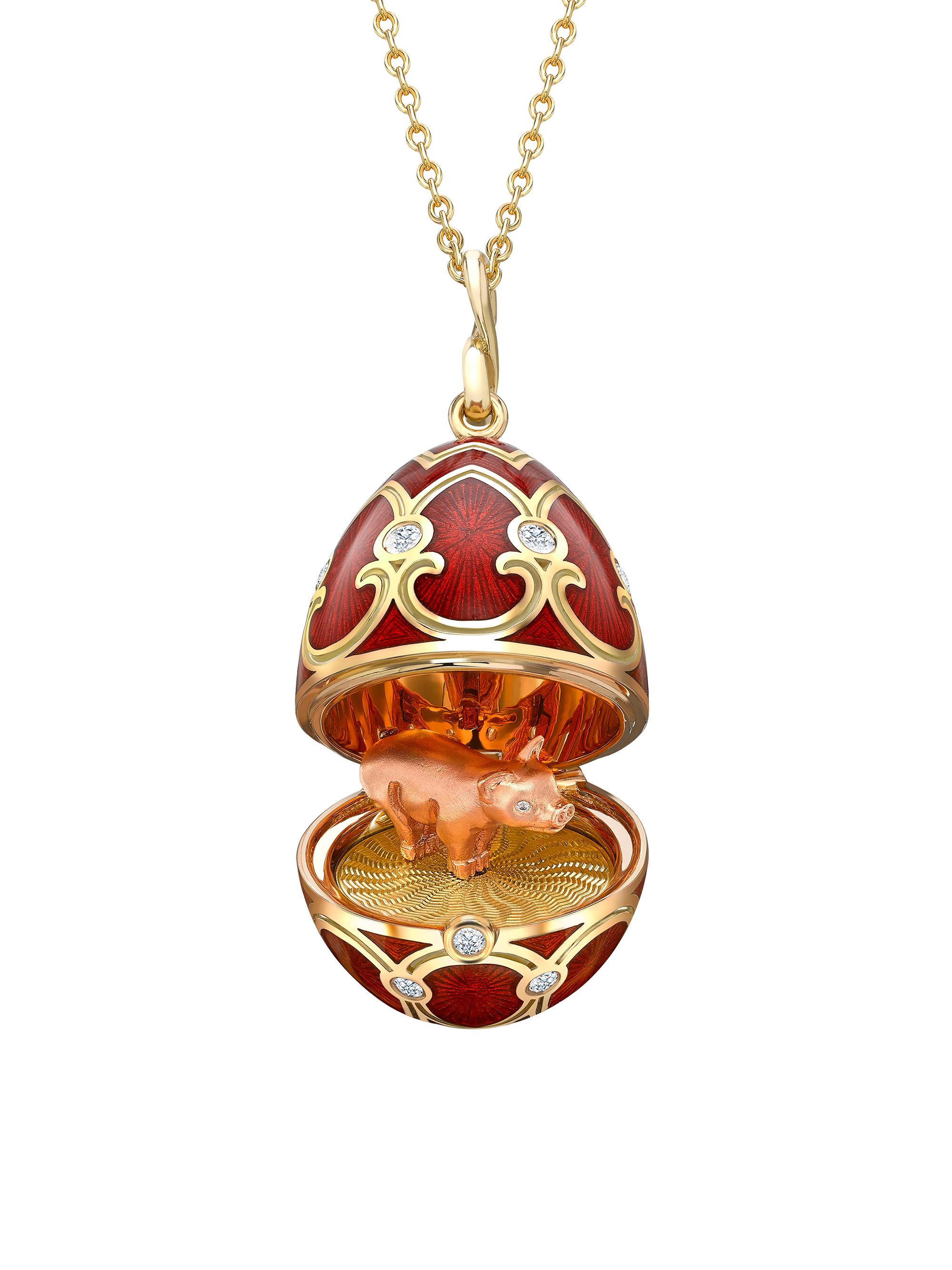 Fabergé Women's Heritage 18K Yellow Gold, Diamond & Red Guilloché Enamel Year Of The Pig Piglet Surprise Locket