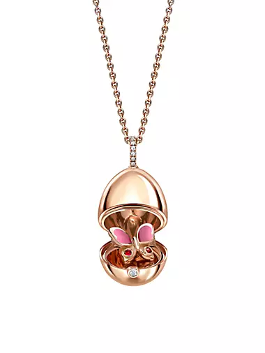 Fabergé Essence 18K Rose Gold Ruby, Diamond & Pink Lacquer Butterfly Surprise Locket