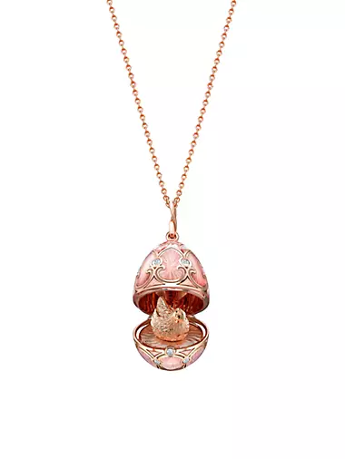 Heritage 18K Rose Gold, Diamond & Pink Guillochÿ© Enamel Hen Surprise Locket