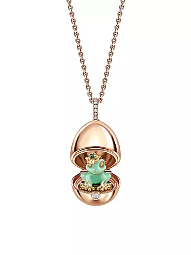 Fabergé Essence 18K Rose Gold, Emerald, Diamond & Green Lacquer Frog Surprise Locket