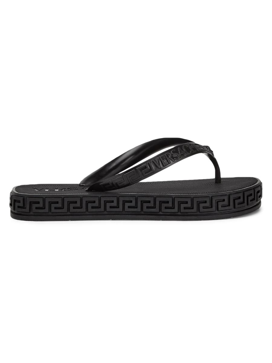 希少【VERSACE】 La Grecaサンダル Versace Black Canvas and Fabric La Greca Platform Sandals