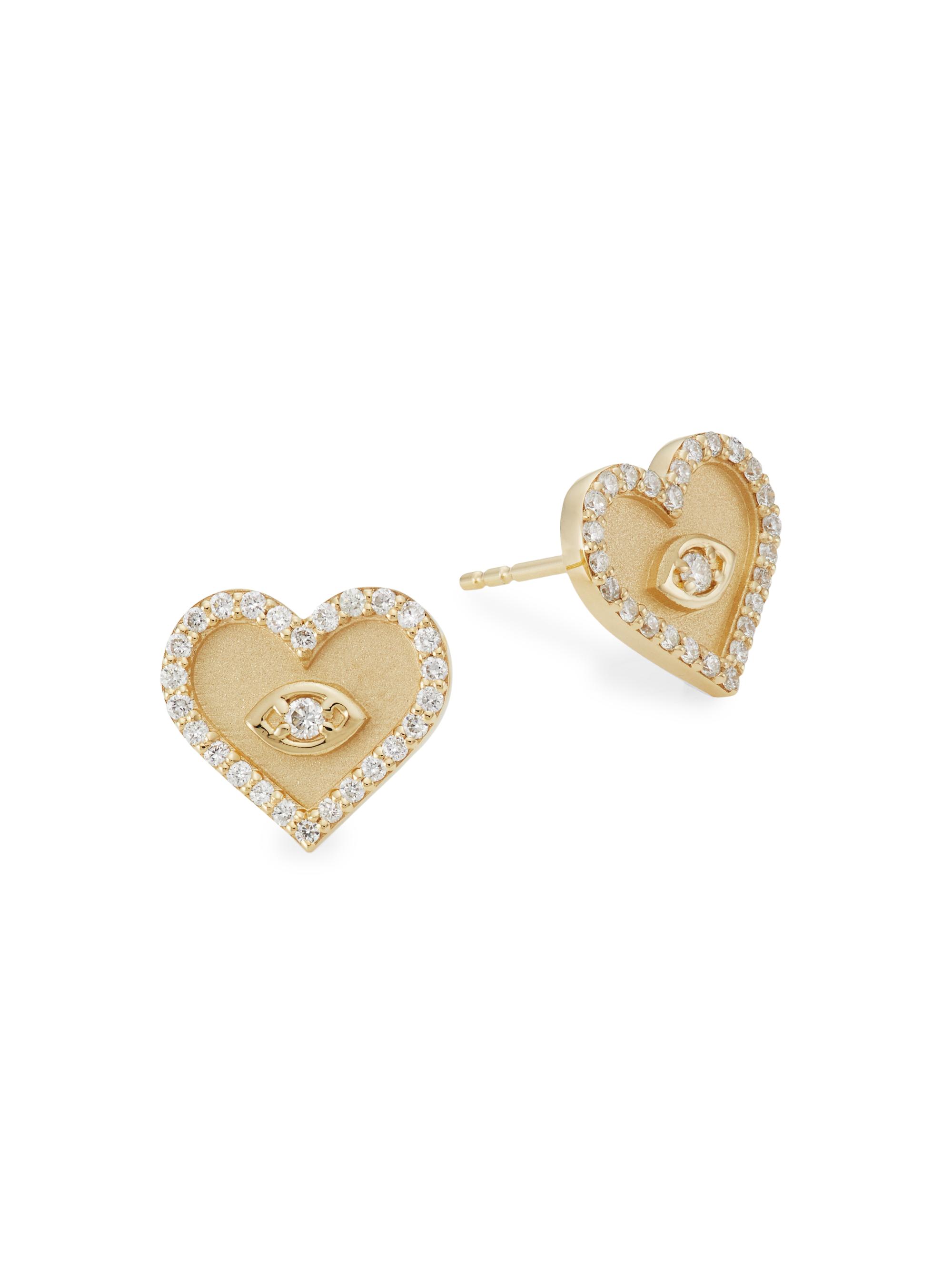 Sydney Evan Women's 14K Yellow Gold & Diamond Evil-Eye Heart Stud Earrings