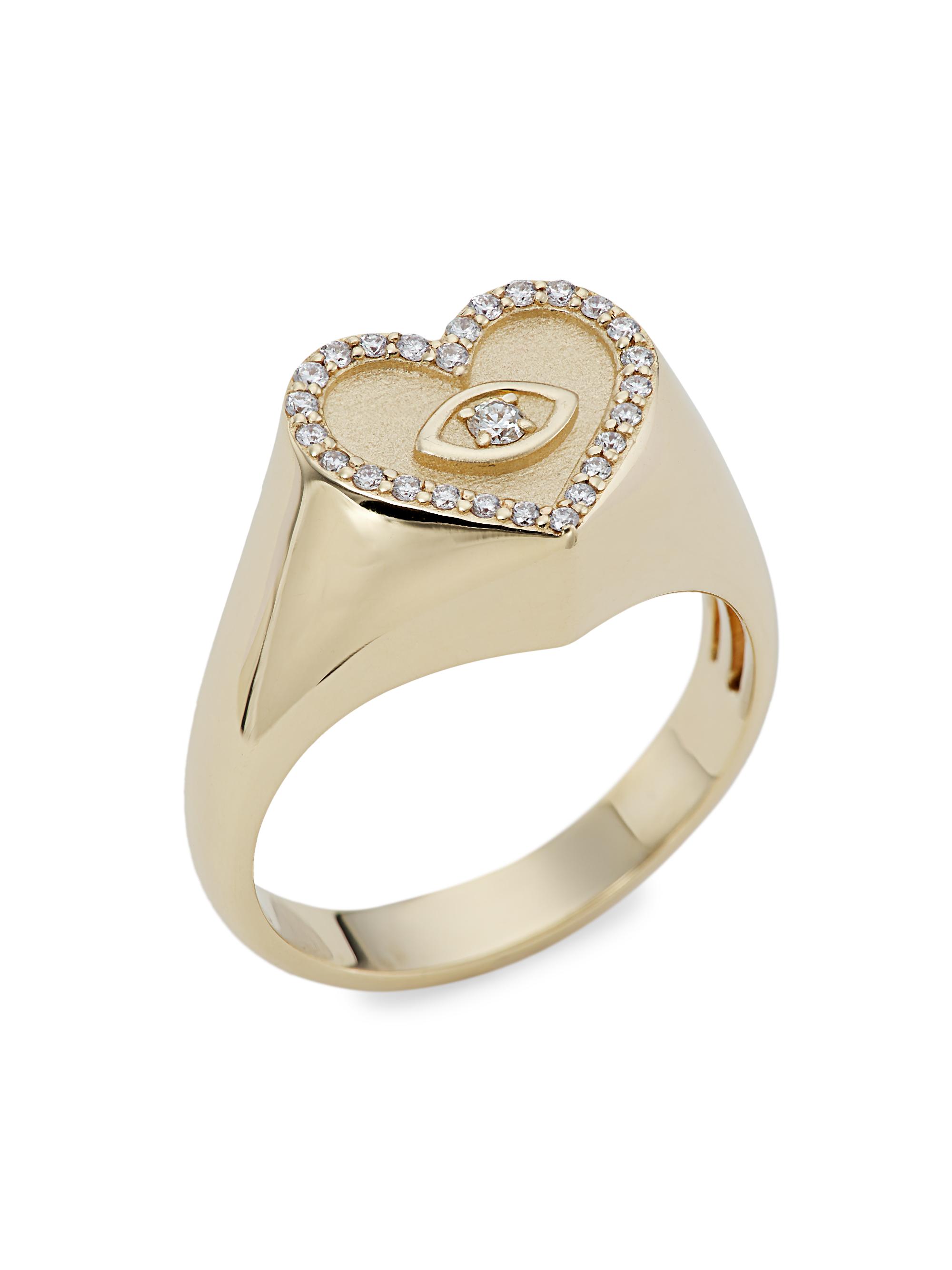 Sydney Evan Women's 14K Gold & Diamond Heart Signet Ring