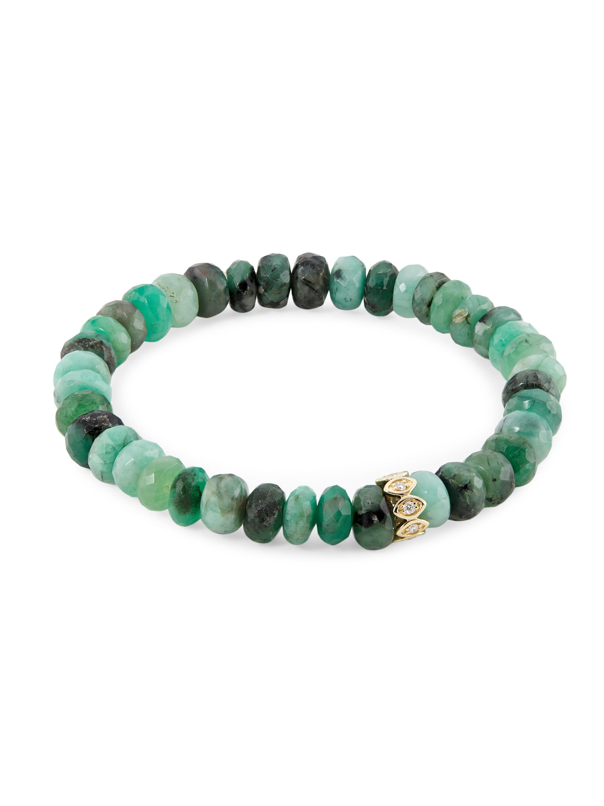 Sydney Evan Women's 14K Gold, Emerald Bead & Diamond Rondelle Stretch Bracelet