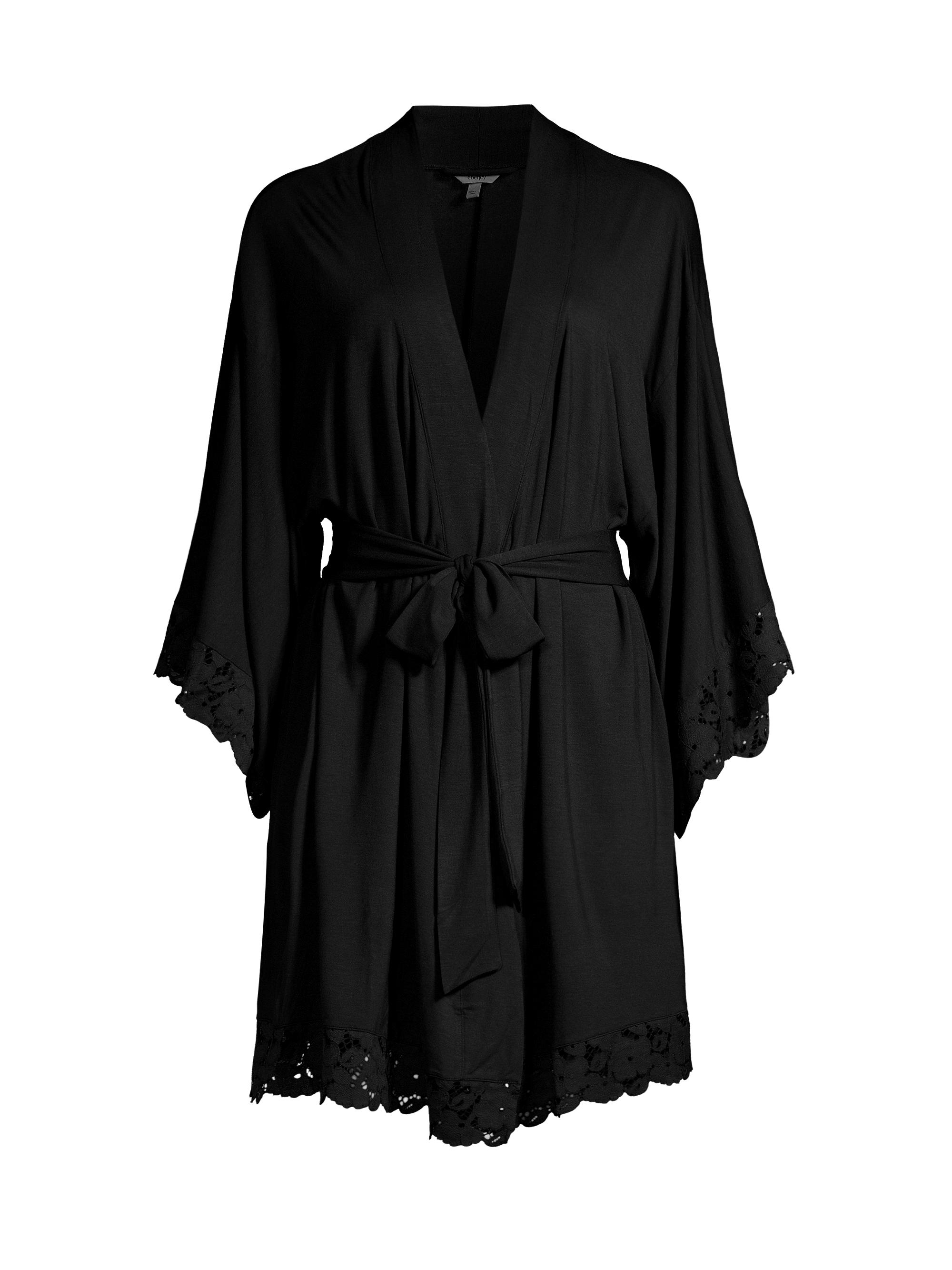 Eberjey Women's Naya Mademoiselle Kimono-Sleeve Robe - Black