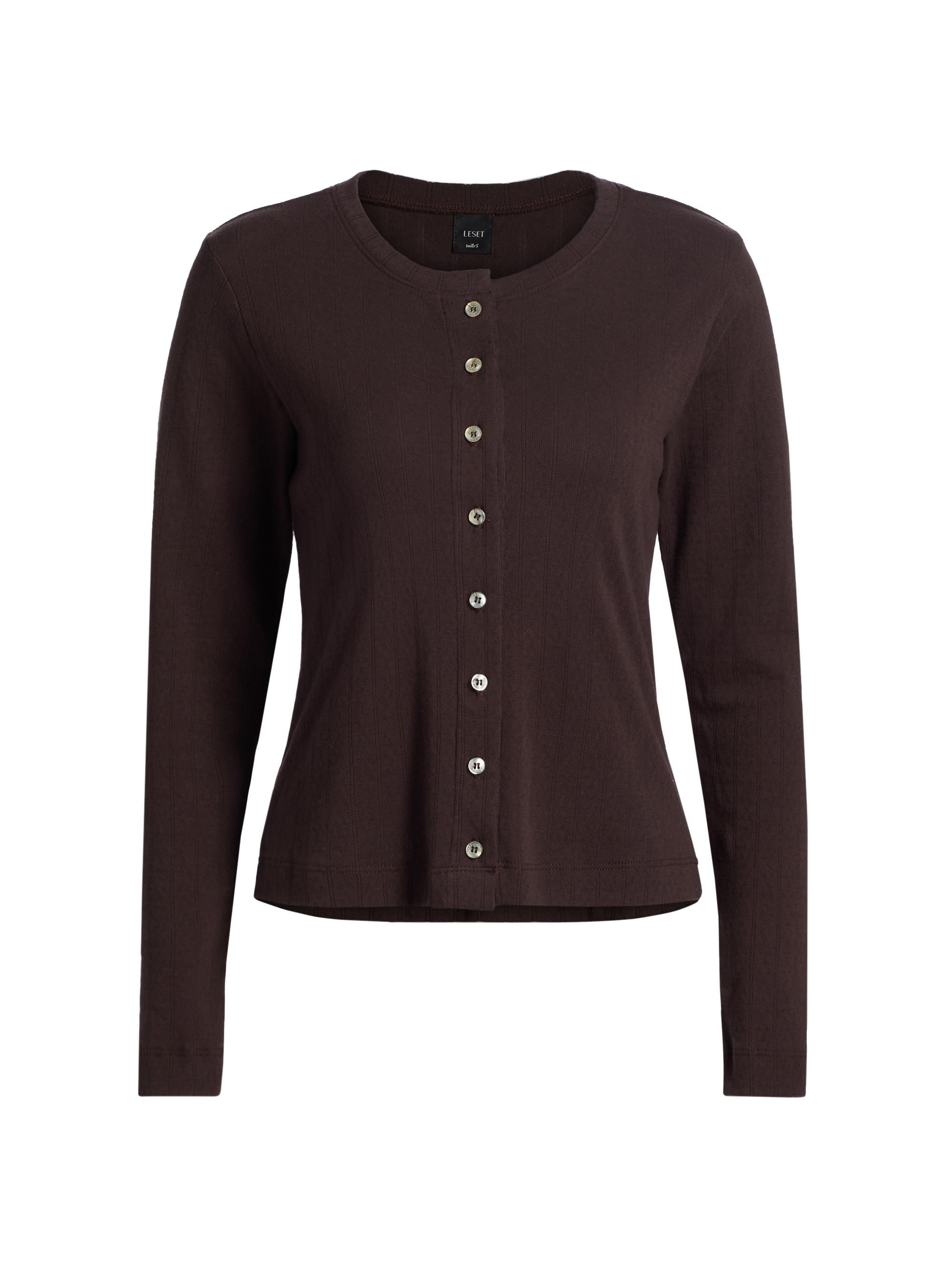 Leset Women's Cotton Rib-Knit Cardigan - Choco