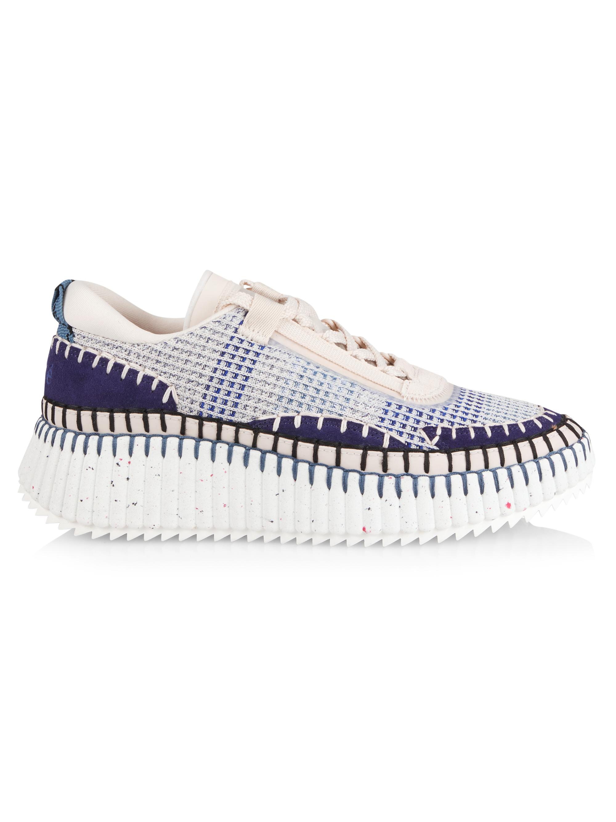 Chloé Women's Nama Mixed Media Platform Sneakers - Cosmic Blue