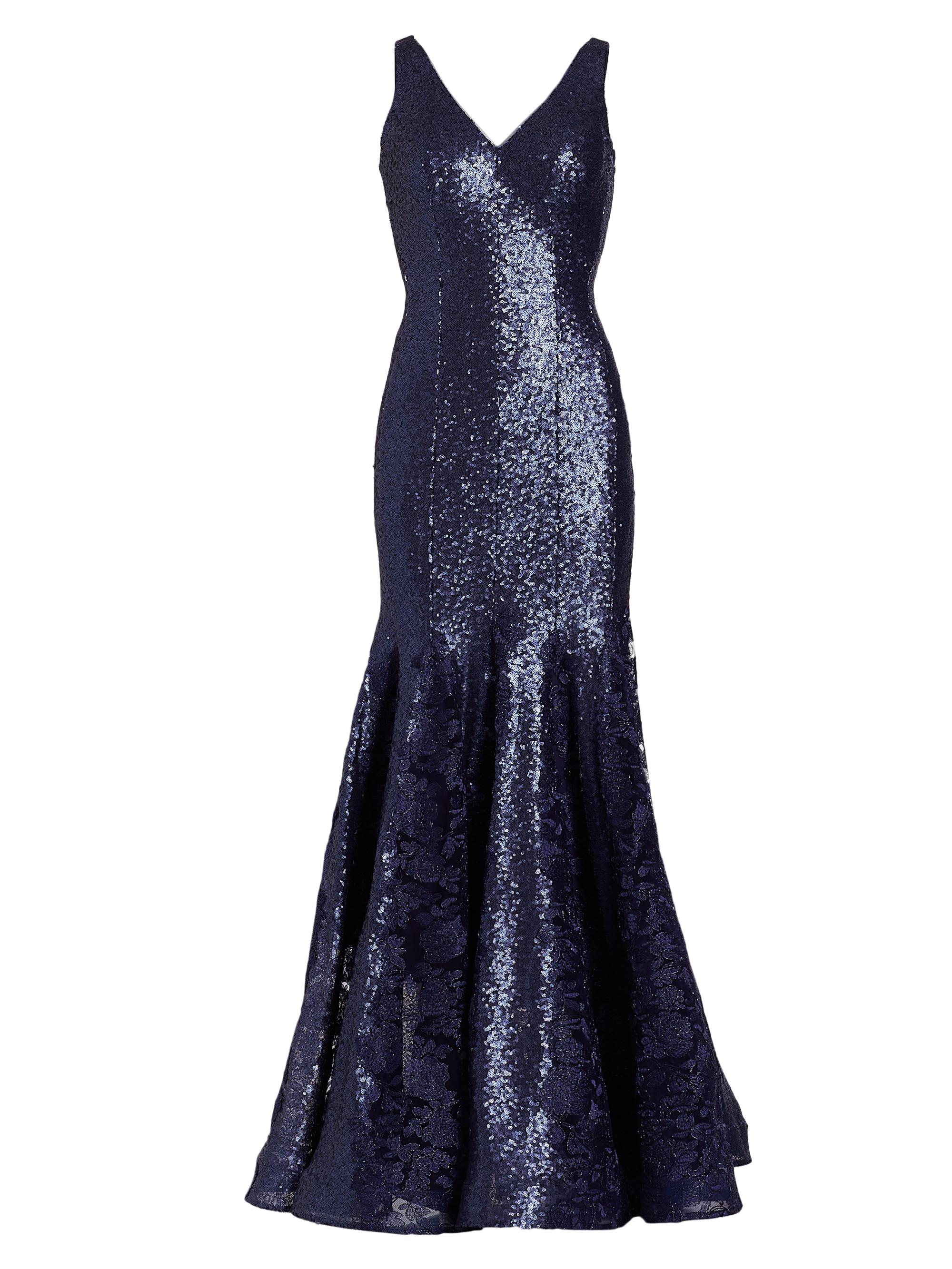 Rene Ruiz Collection Women's V-Neck Brocade Gown - Navy