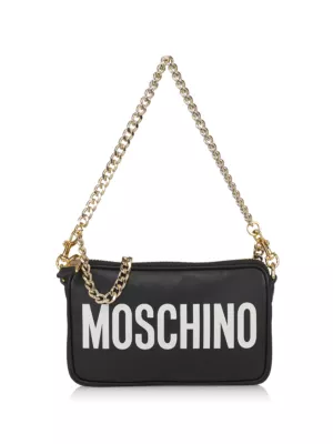 Moschino logo-embroidered quilted shoulder bag - Black