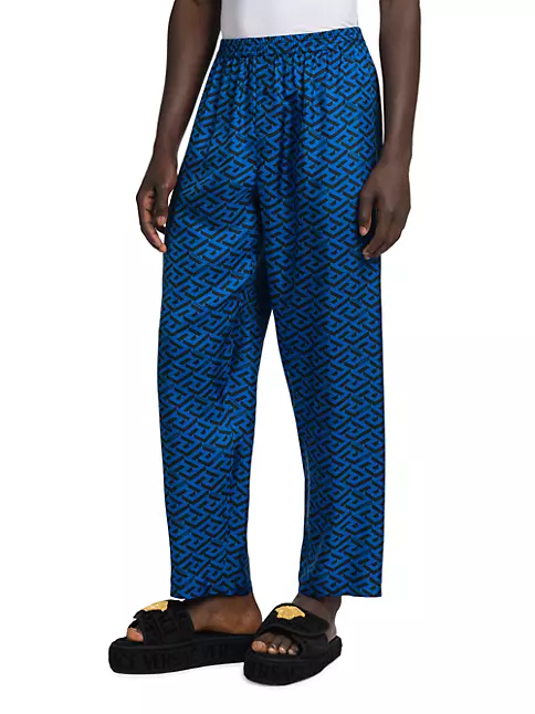 Versace Men's Silk Monogram Pajama Pants - Sapphire Black - Size Xs - Sapphire Black - Size Xs