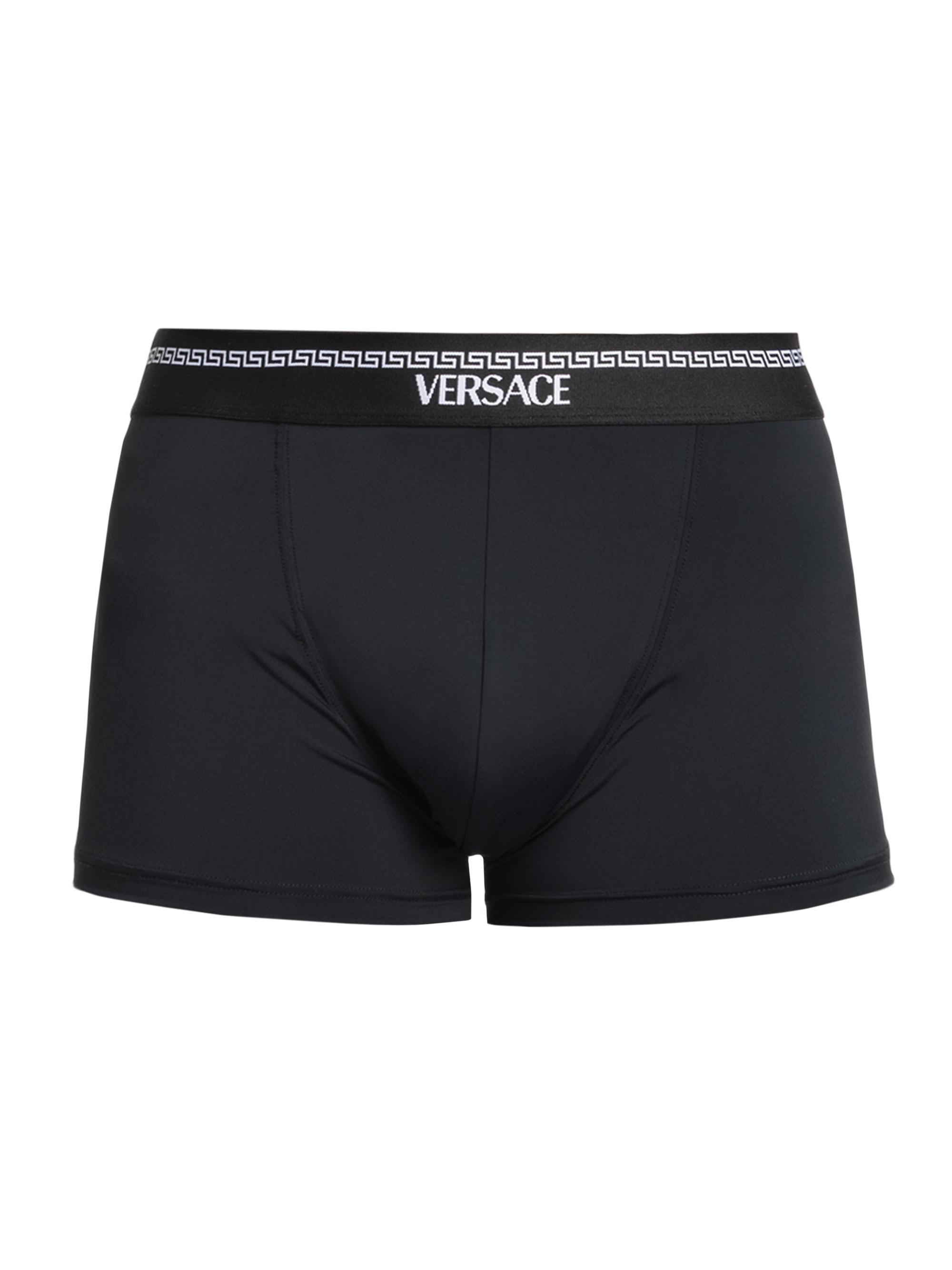 Versace Men's Microfiber Logo Boxer Briefs - Black