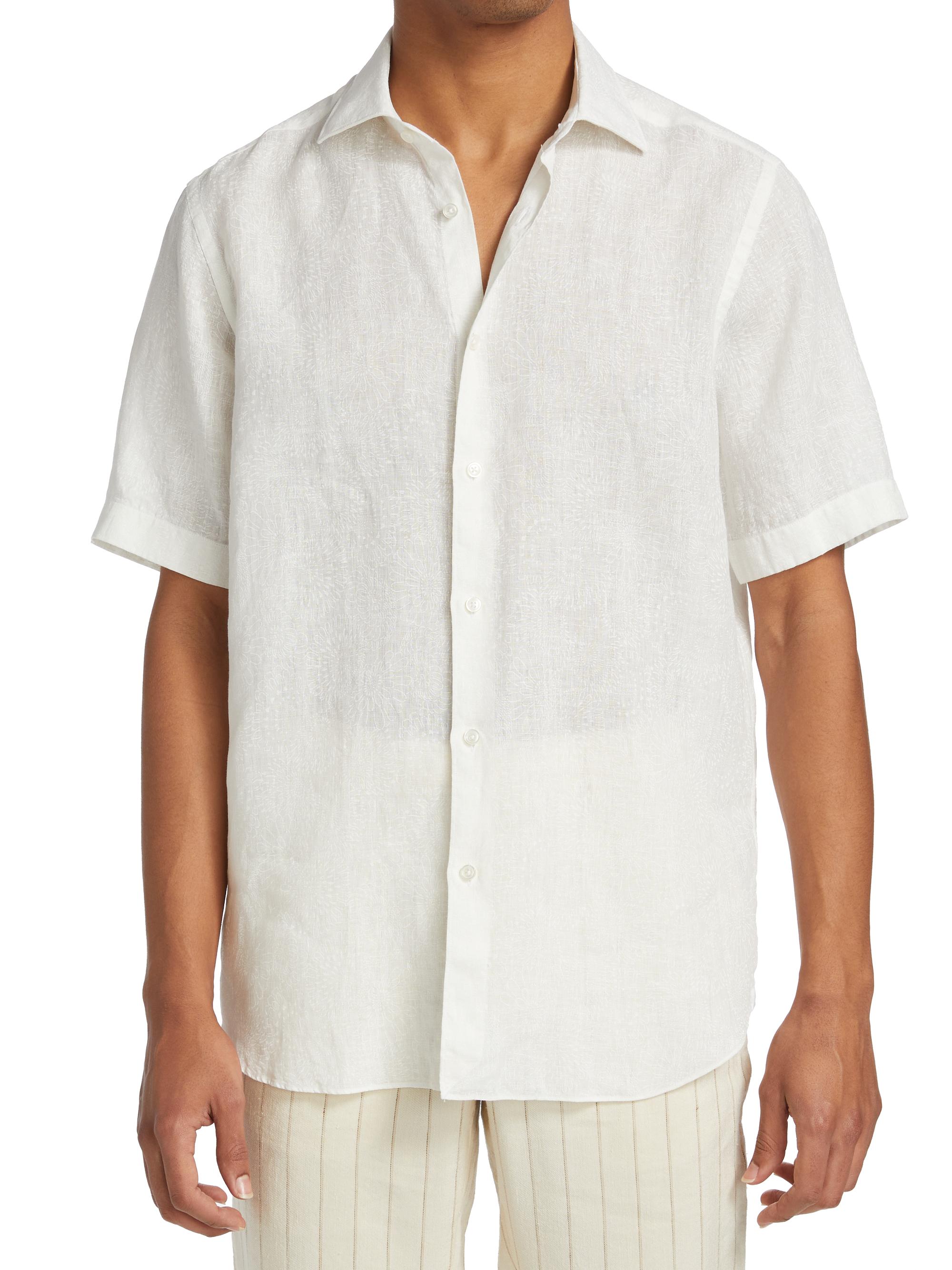 SAKSFIFTH AVENUE 100%リネン半袖シャツ M  USED Saks Fifth Avenue COLLECTION Short-Sleeve Linen Shirt | Saks