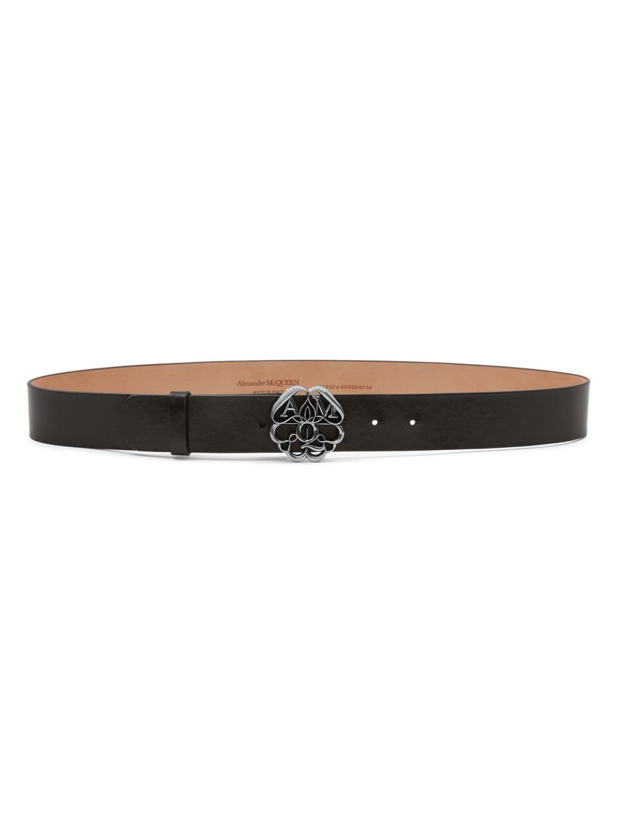 McQueen Seal Logo Leather Belt | Saks Fifth Avenue