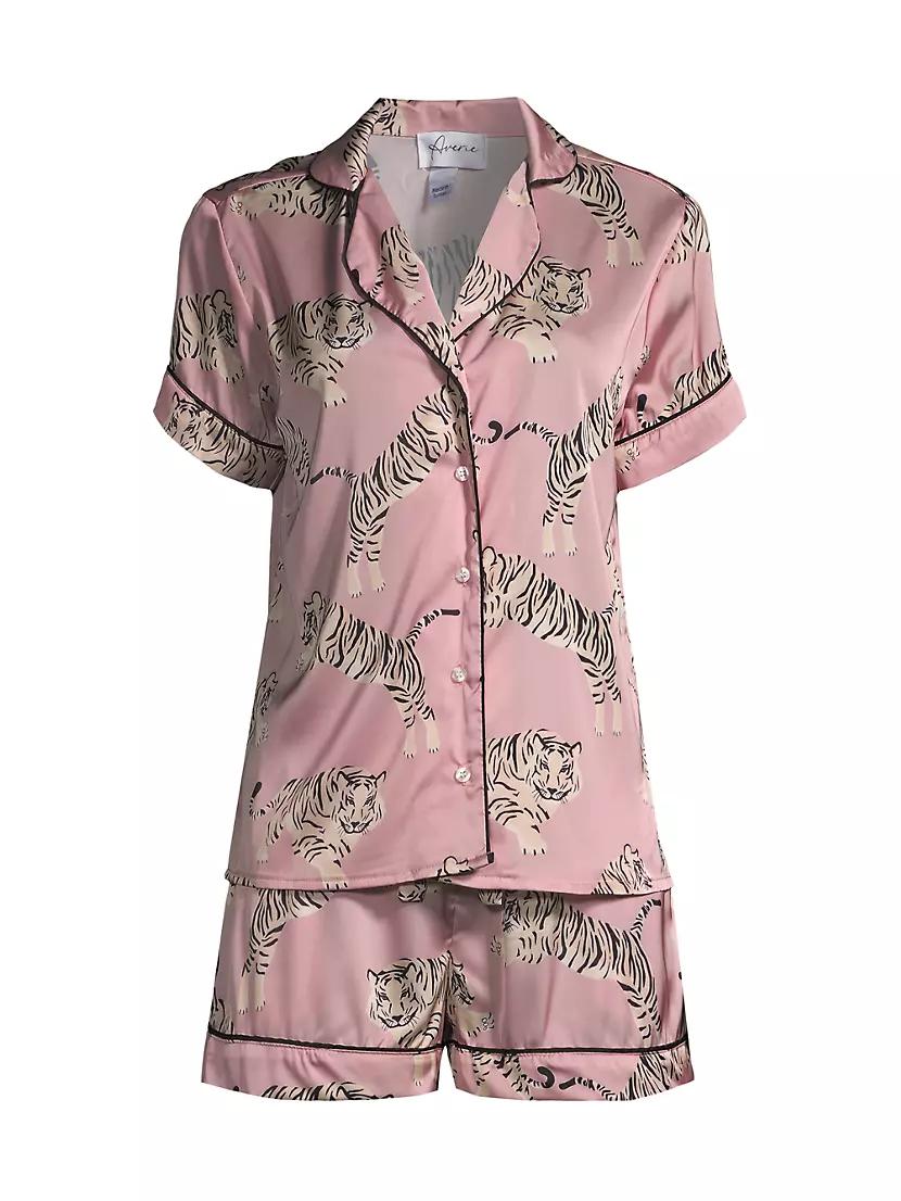 Averie Short-Sleeve Shirt & Shorts Satin Pajama Set