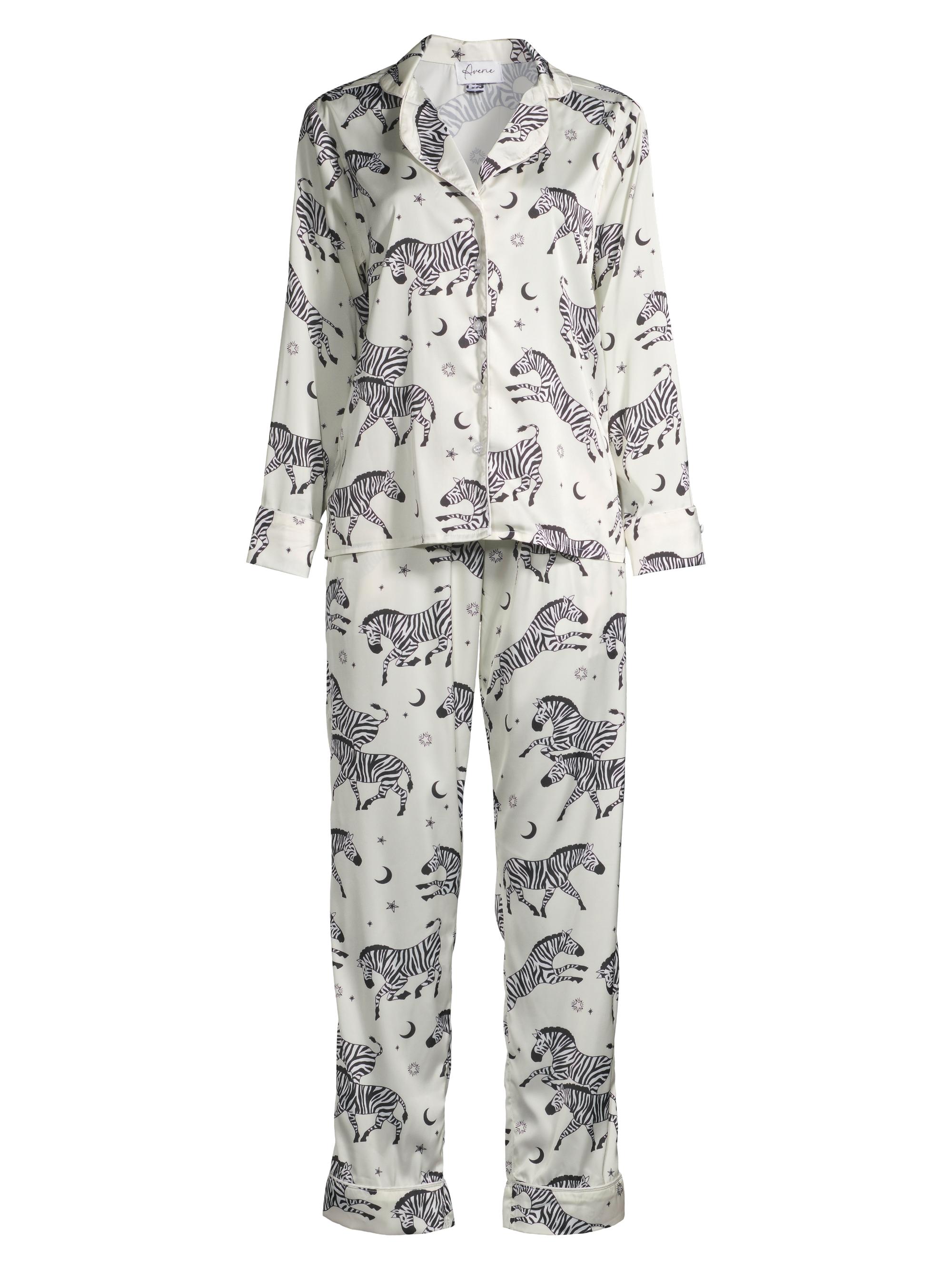 Averie Women's Rio Two-Piece Satin Pajama Set - Zebra White
