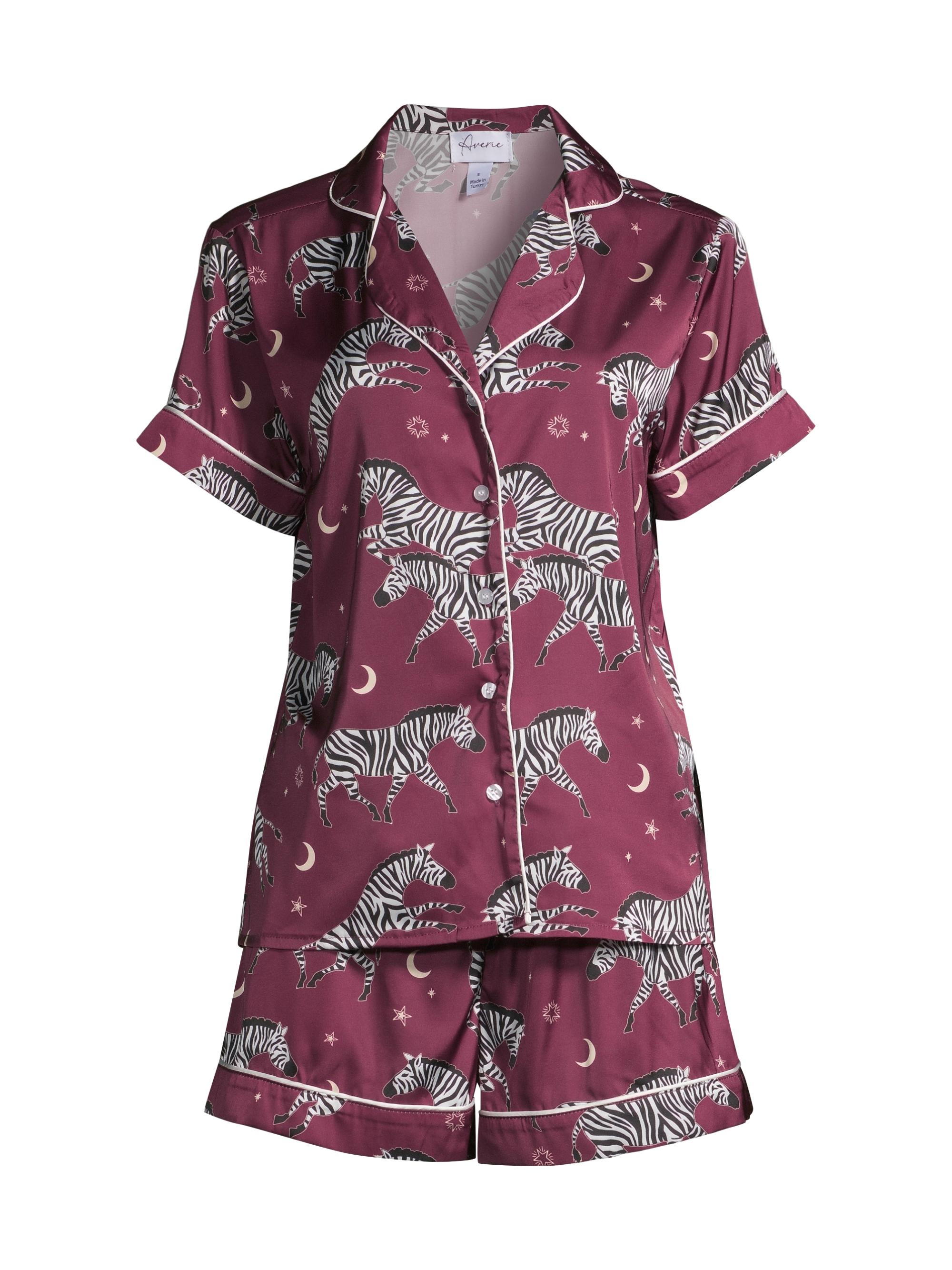 Averie Sleep Women's Isabis Two-Piece Satin Pajama Set - Berry Red Multi
