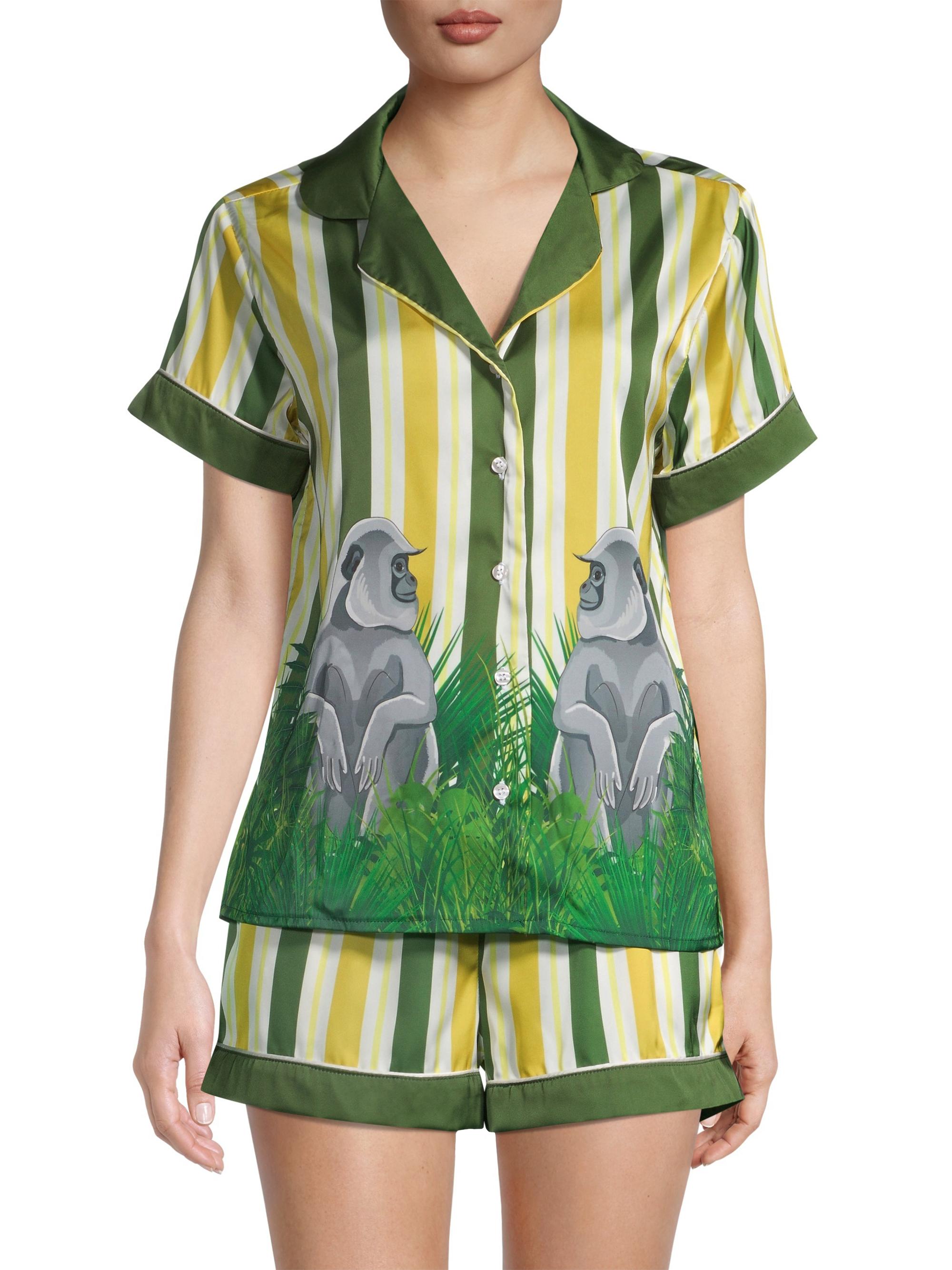 Averie Women's Two-Piece Uma Gorilla Stripe Pajama Set | Thumbnail 3