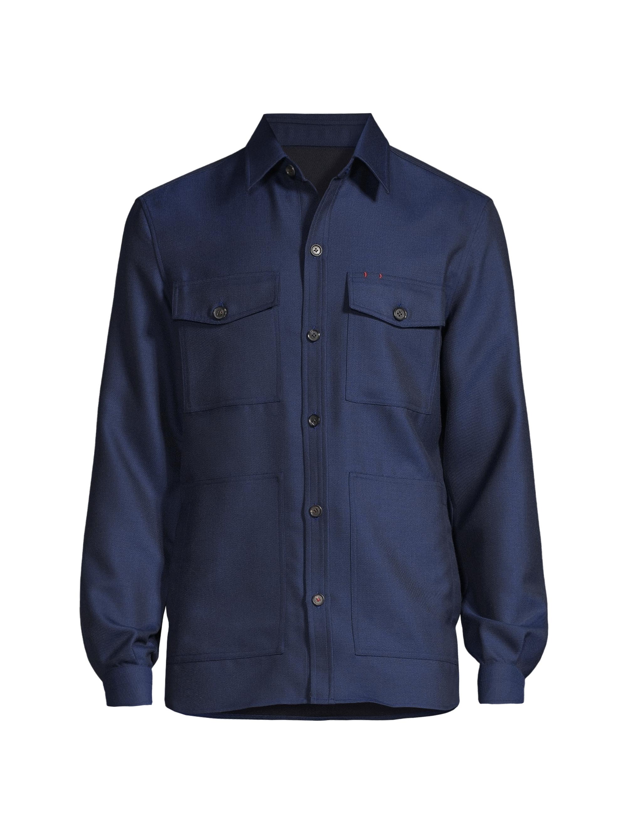 Isaia Men's Wool-Blend Button-Down Overshirt - Blue