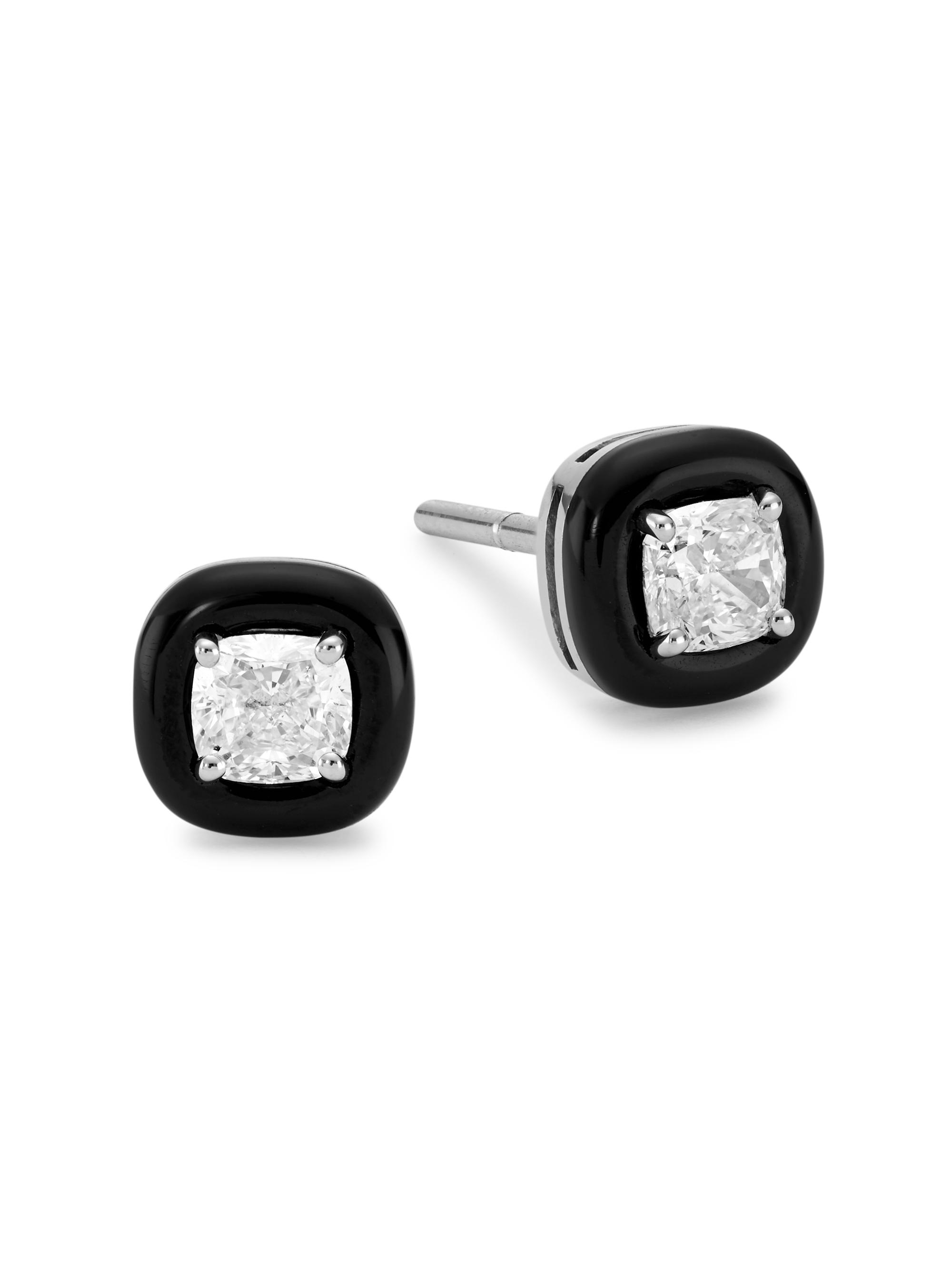 Nikos Koulis Women's Oui 18K White Gold, Black Enamel & Diamond Stud Earrings