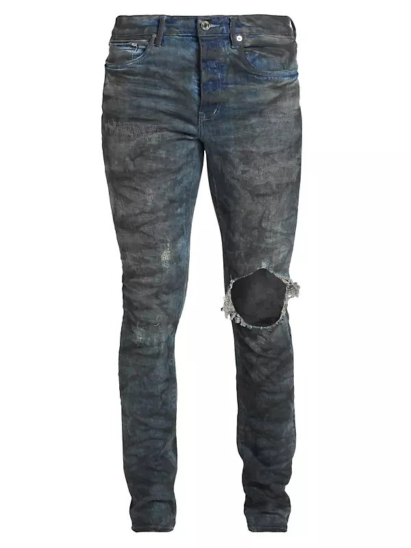 Button Fly Skinny Jeans - Black Waxed