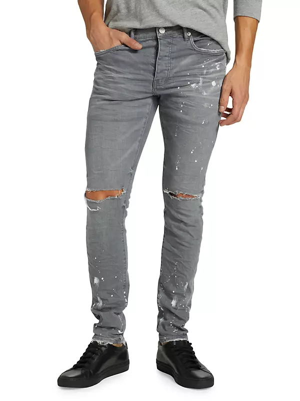 Purple Brand P001 Paint Blowout Slim Fit Jeans In Grey | ModeSens