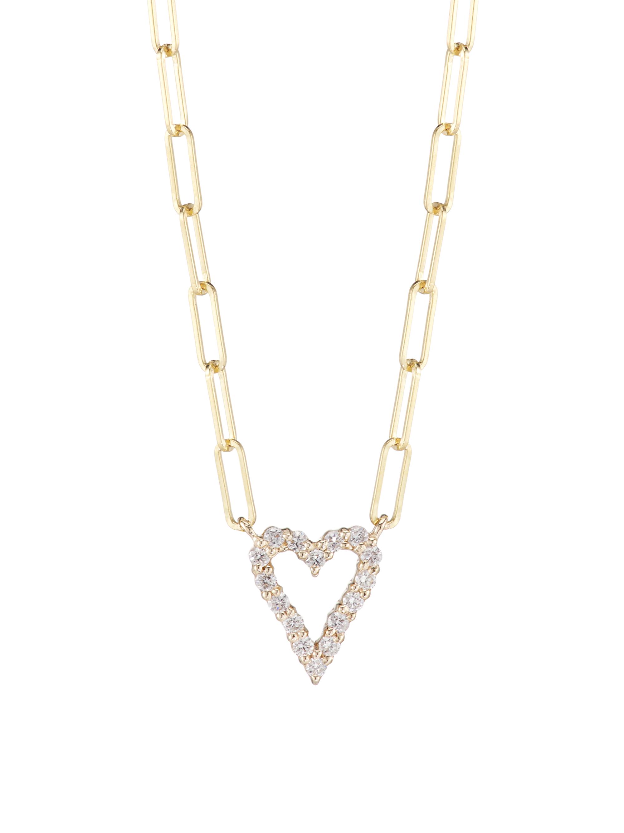Saks Fifth Avenue Collection Women's 14K Yellow Gold & 0.24 TCW Diamond Heart Paper Clip Link Chain Necklace - Yellow Gold