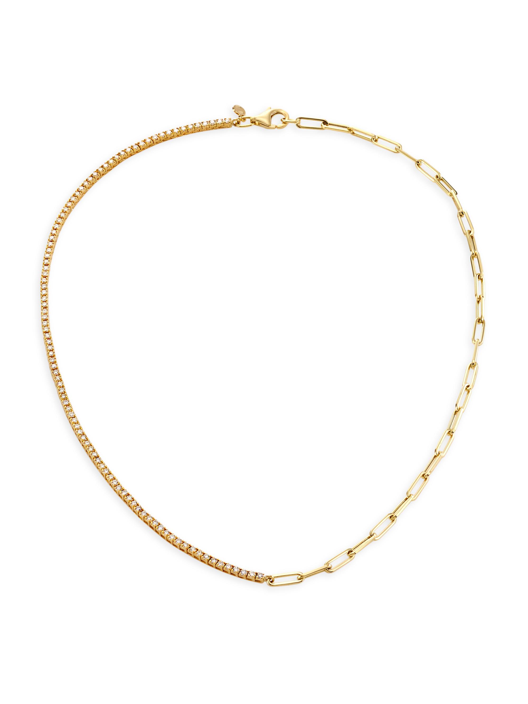 Saks Fifth Avenue Collection Women's 14K Yellow Gold & 2.13 TCW Diamond Mixed-Link Chain Necklace - Yellow Gold