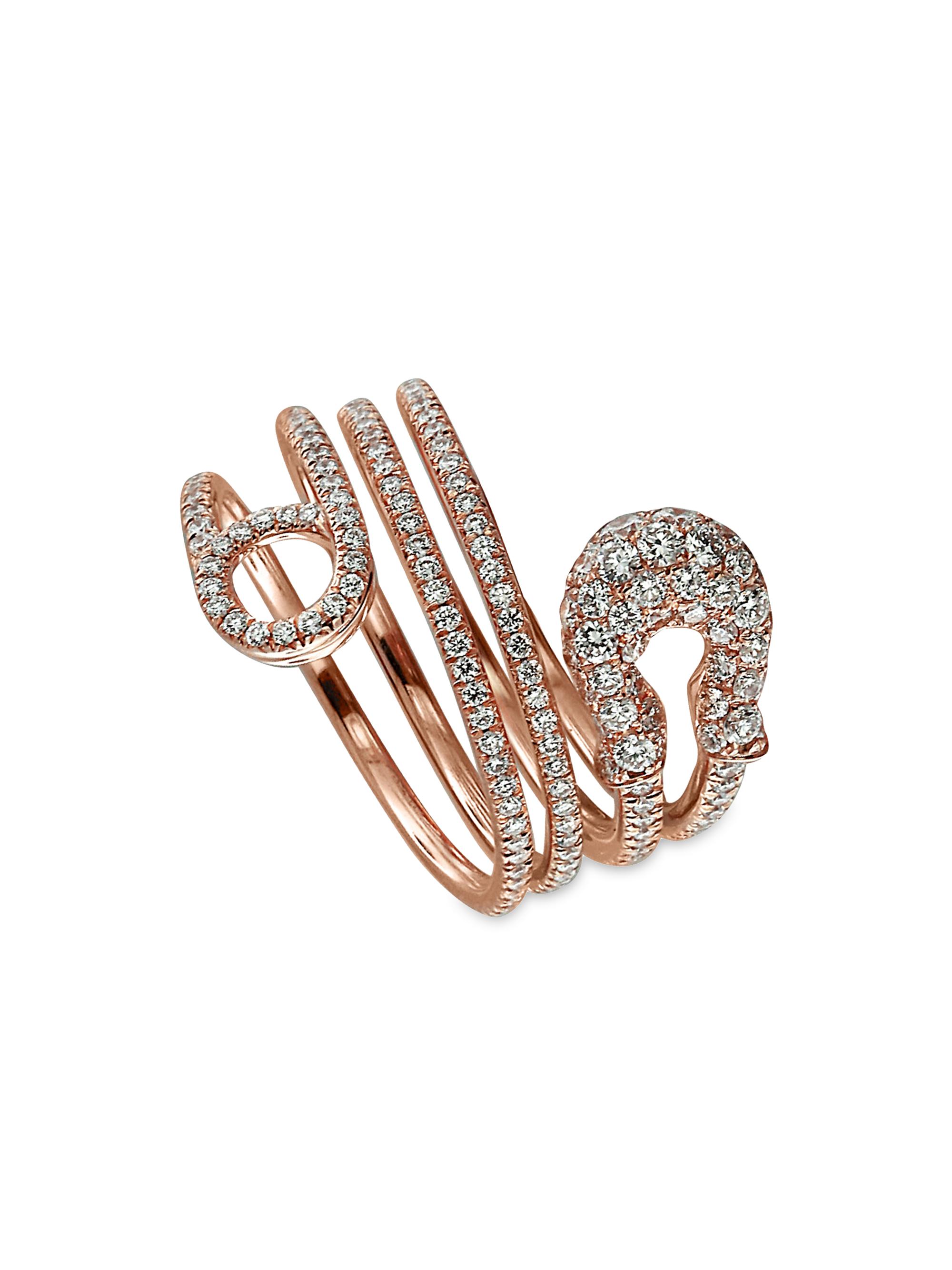 Jacob & Co. Women's Safety Pin 18K Rose Gold And Diamond Full Pavÿ Ring