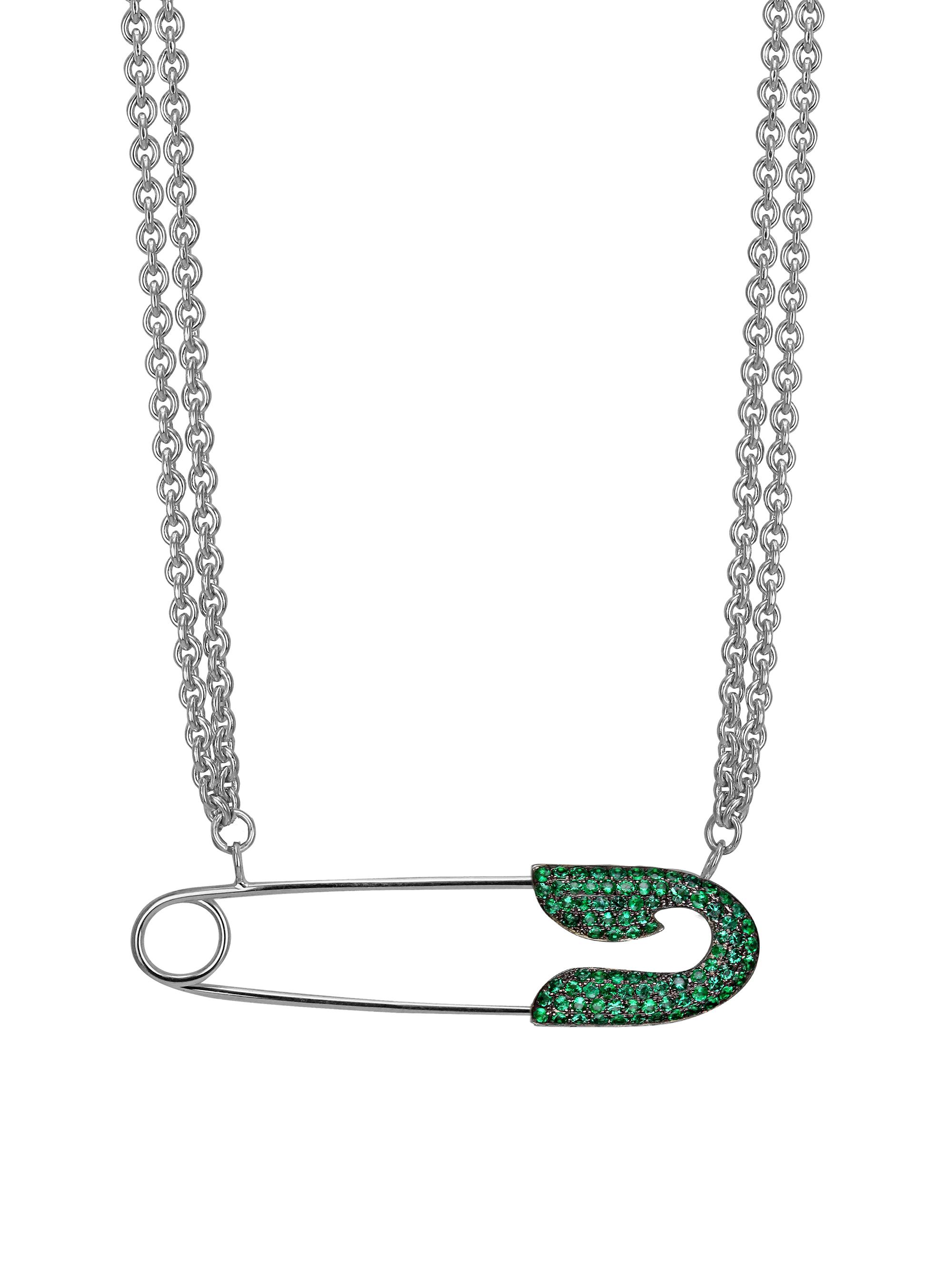 Jacob & Co. Women's Safety Pin 18K White Gold & Tsavorite Necklace